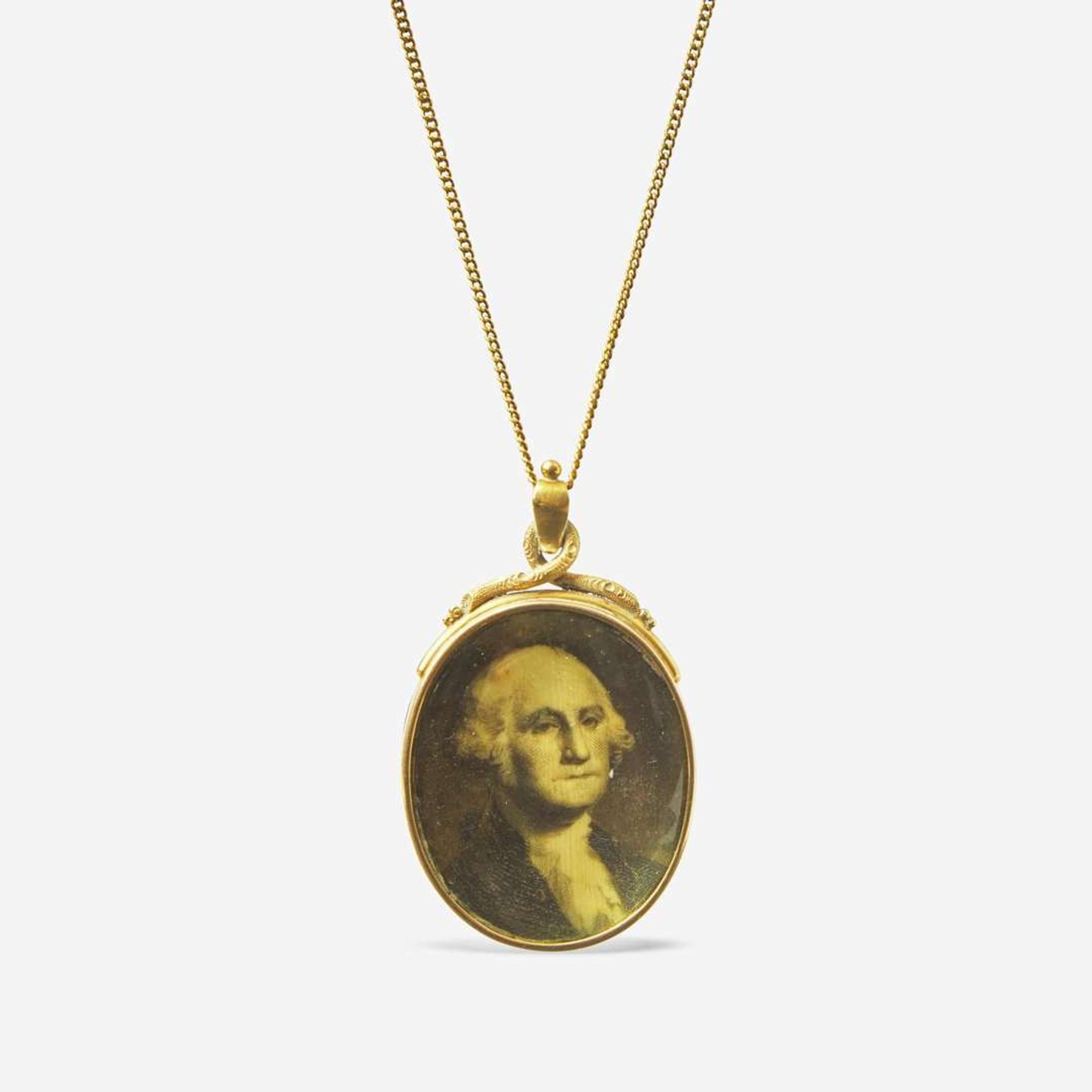 A memorial pendant necklace with engraved portrait of George Washington 19th century