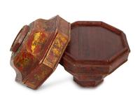 A Chinese Parcel Gilt Red Lacquer Octagonal Lidded Box