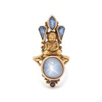 YELLOW GOLD, STAR SAPPHIRE AND SYNTHETIC SAPPHIRE RING