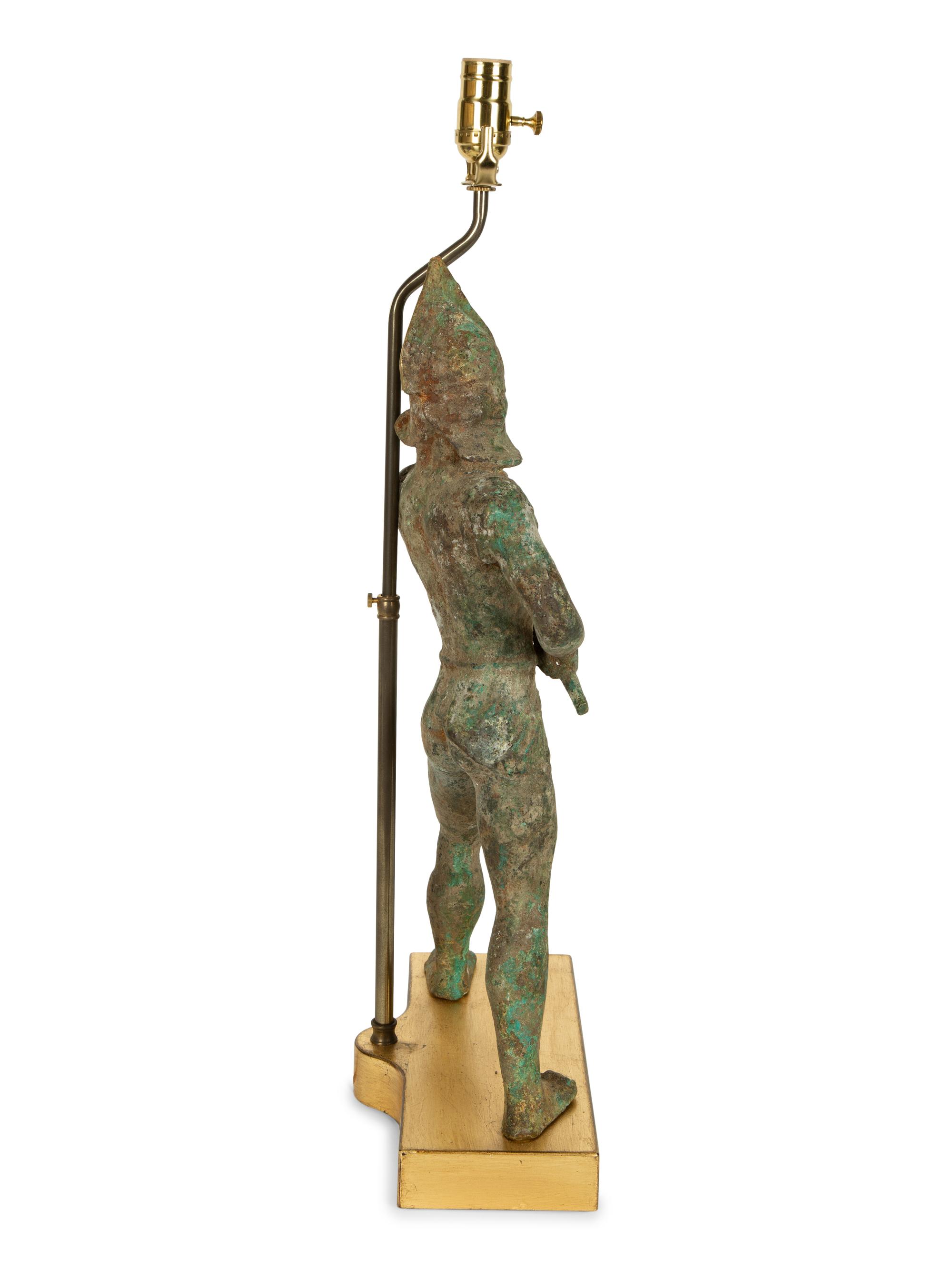 A Greco-Roman Style Patinated Bronze Figure Mounted as a Lamp — 20TH CENTURY