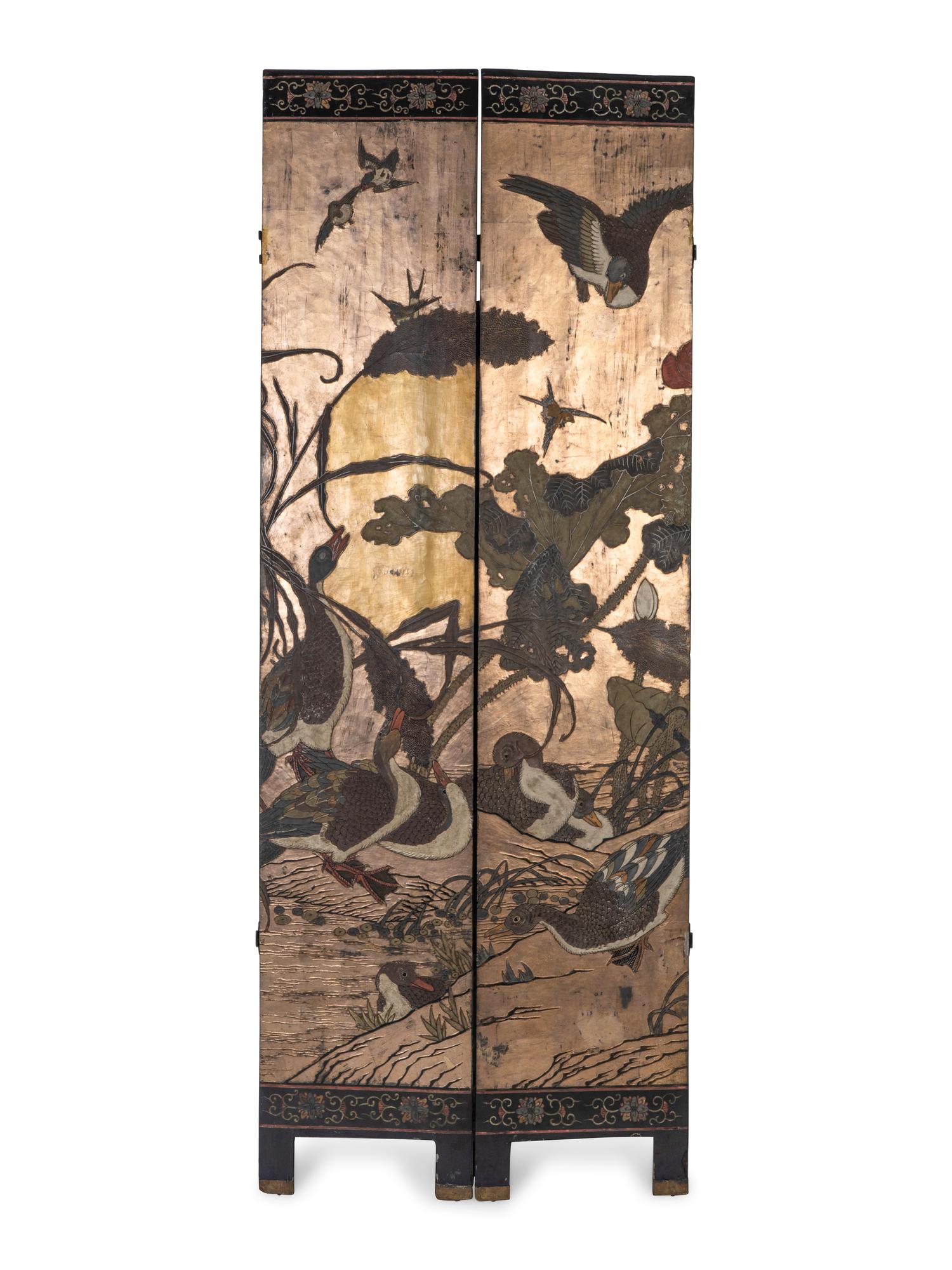 A Chinese Polychromed Eight Panel Coromandel Screen