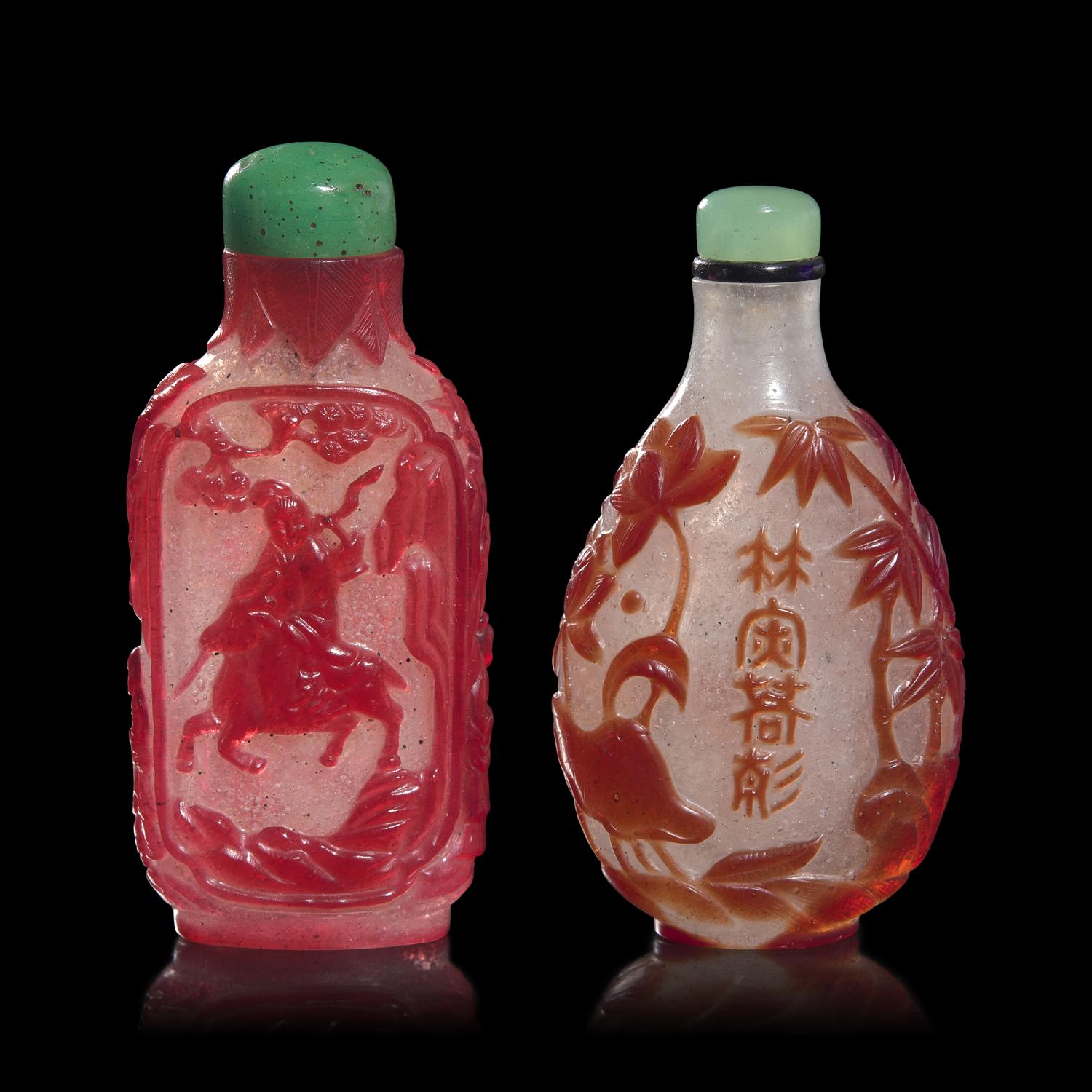 Two Chinese Ruby Overlay Glass Snuff Bottles