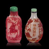 Two Chinese Ruby Overlay Glass Snuff Bottles