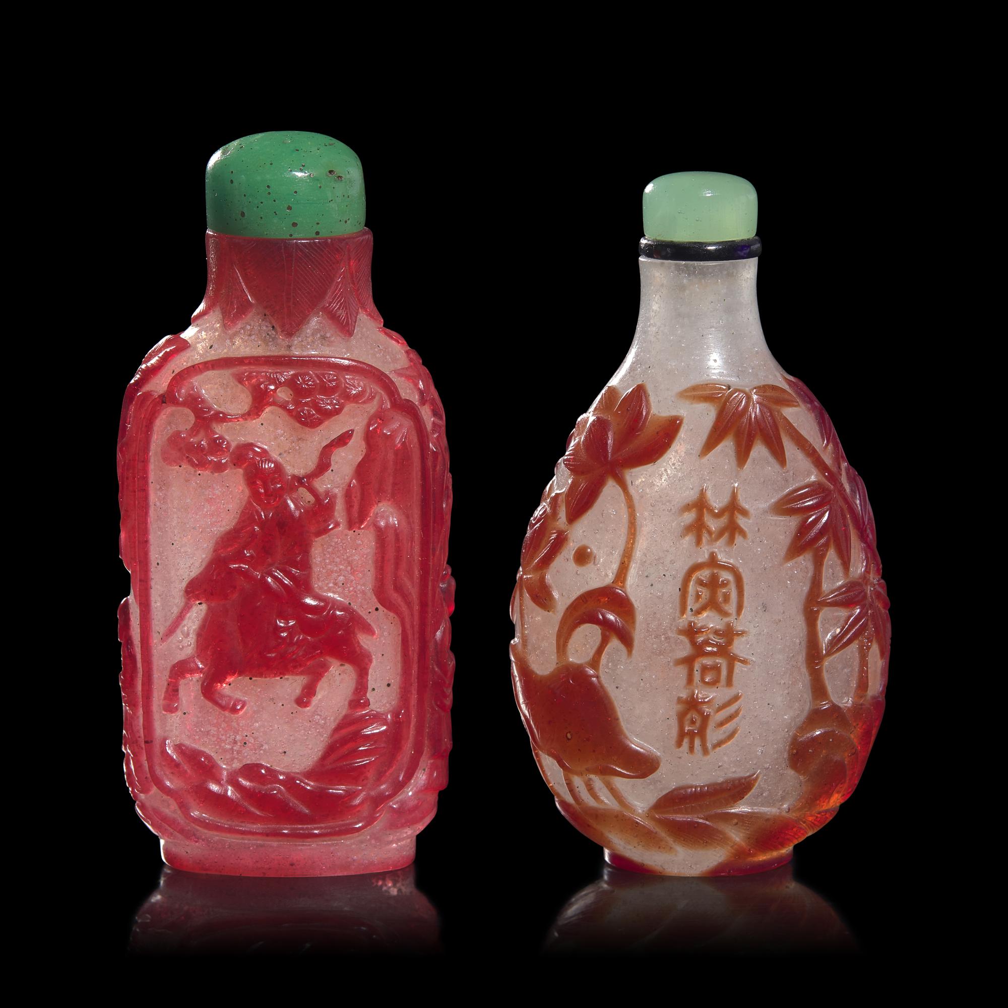 Two Chinese Ruby Overlay Glass Snuff Bottles