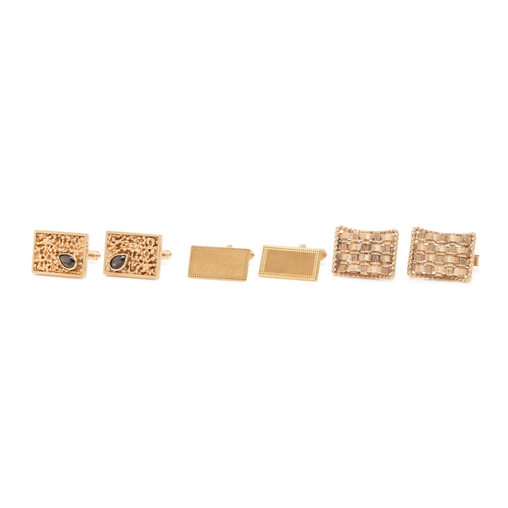 THREE PAIRS OF YELLOW GOLD CUFFLINKS