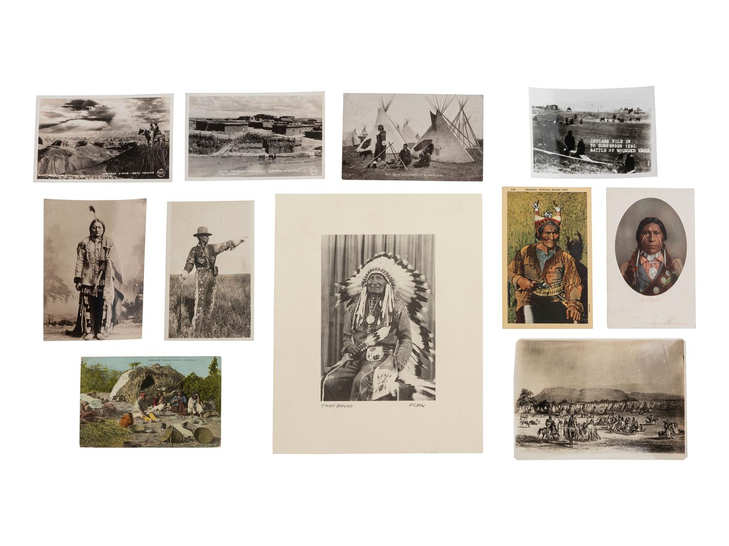 [NATIVE AMERICANS - PHOTOGRAPHY]. A group of photographs, stereoviews, and real photo postcards of Native American subjects, including a cyanotype.