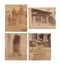 A group of four photographs ( Untitled [man at fountain], circa 1900s; Boutique empire, 14 rue de Grammont , 1903-1904; Hôtel de Neuville, rue Alphonse de Neuville, 1905-1906; Fontaine, faubourg Saint-Martin, 1912)