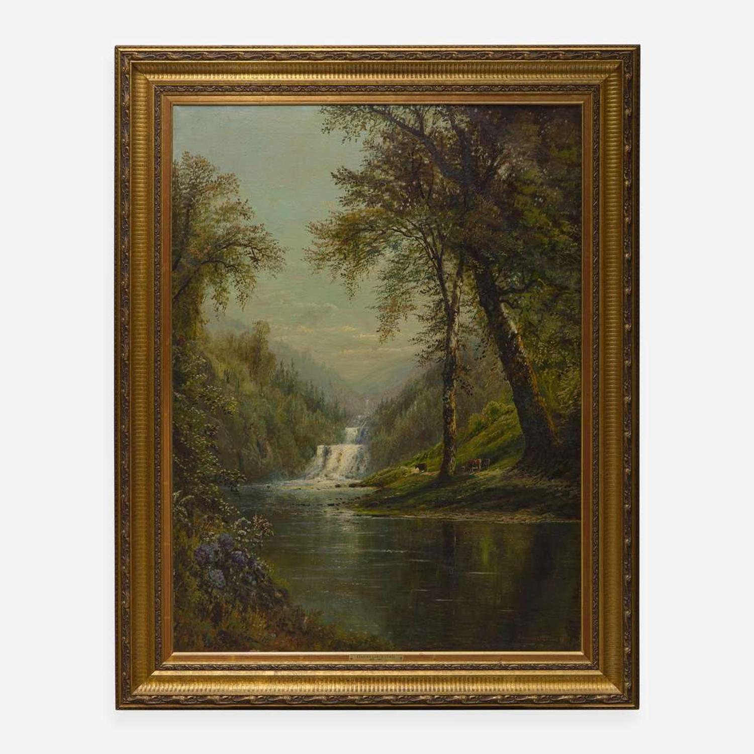 Edmund Darch Lewis (American, 1835–1910) - Cascading Waterfall in Spring Landscape