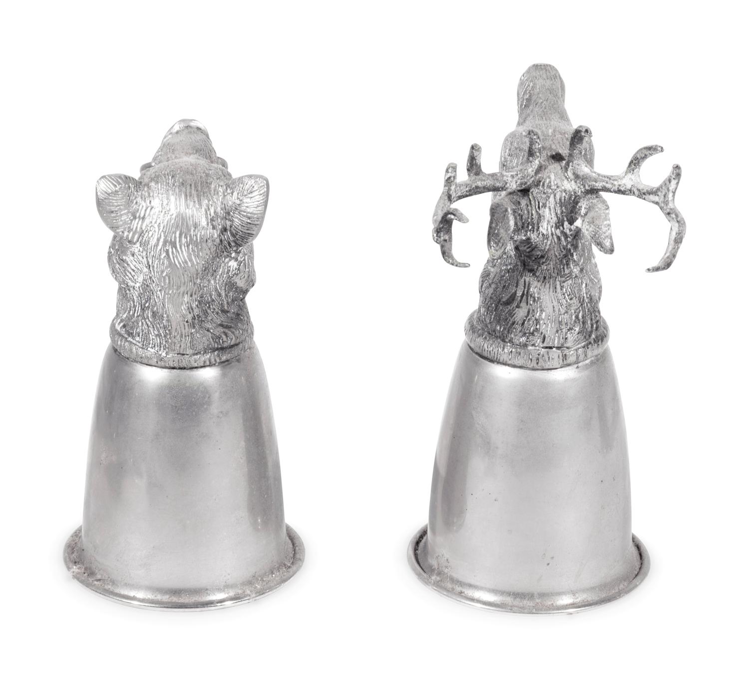 A Set of Sixteen Boar and Stag Head Silver-Plate Stirrup Cups