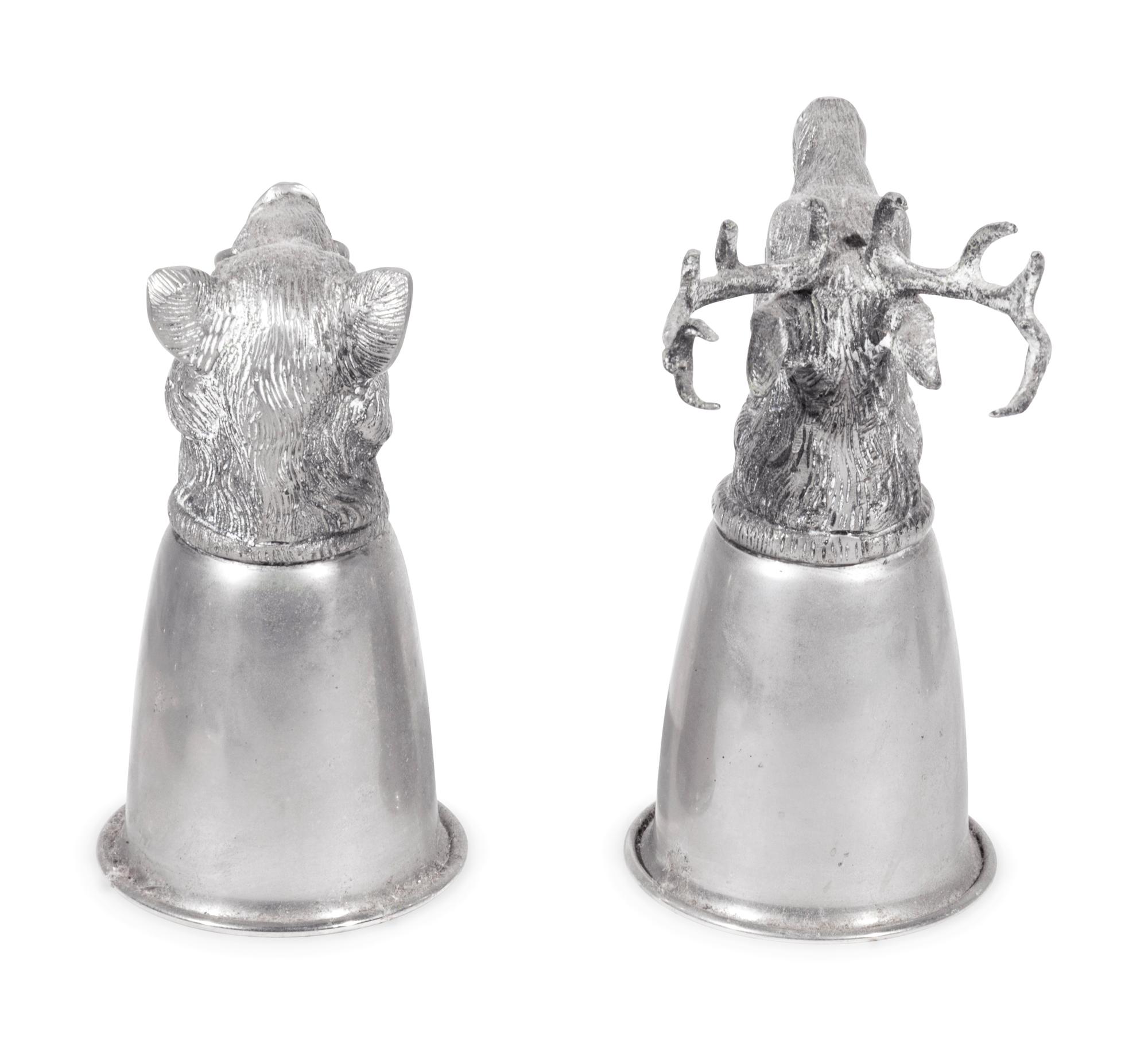 A Set of Sixteen Boar and Stag Head Silver-Plate Stirrup Cups