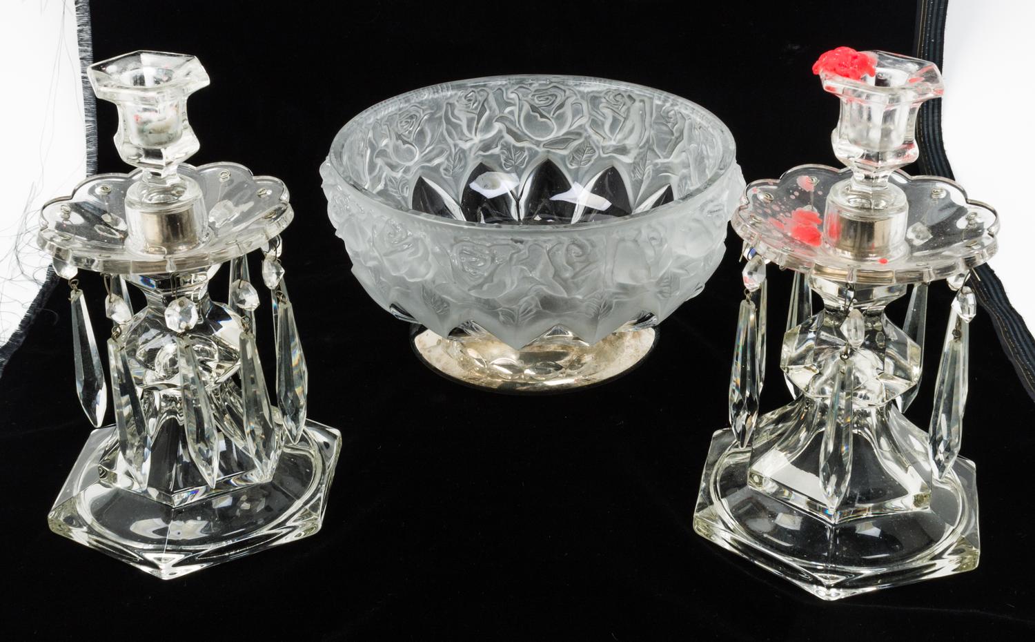 A Group of Three Glass Articles Diameter of first 9 inches. — 20TH CENTURY