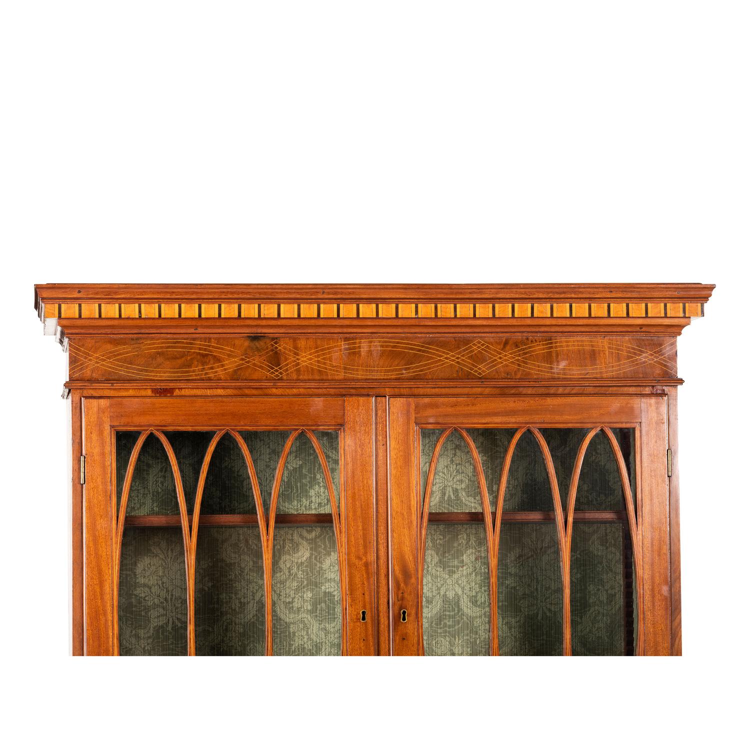 A Federal Inlaid Mahogany and Tambour-Front Desk-and-Bookcase