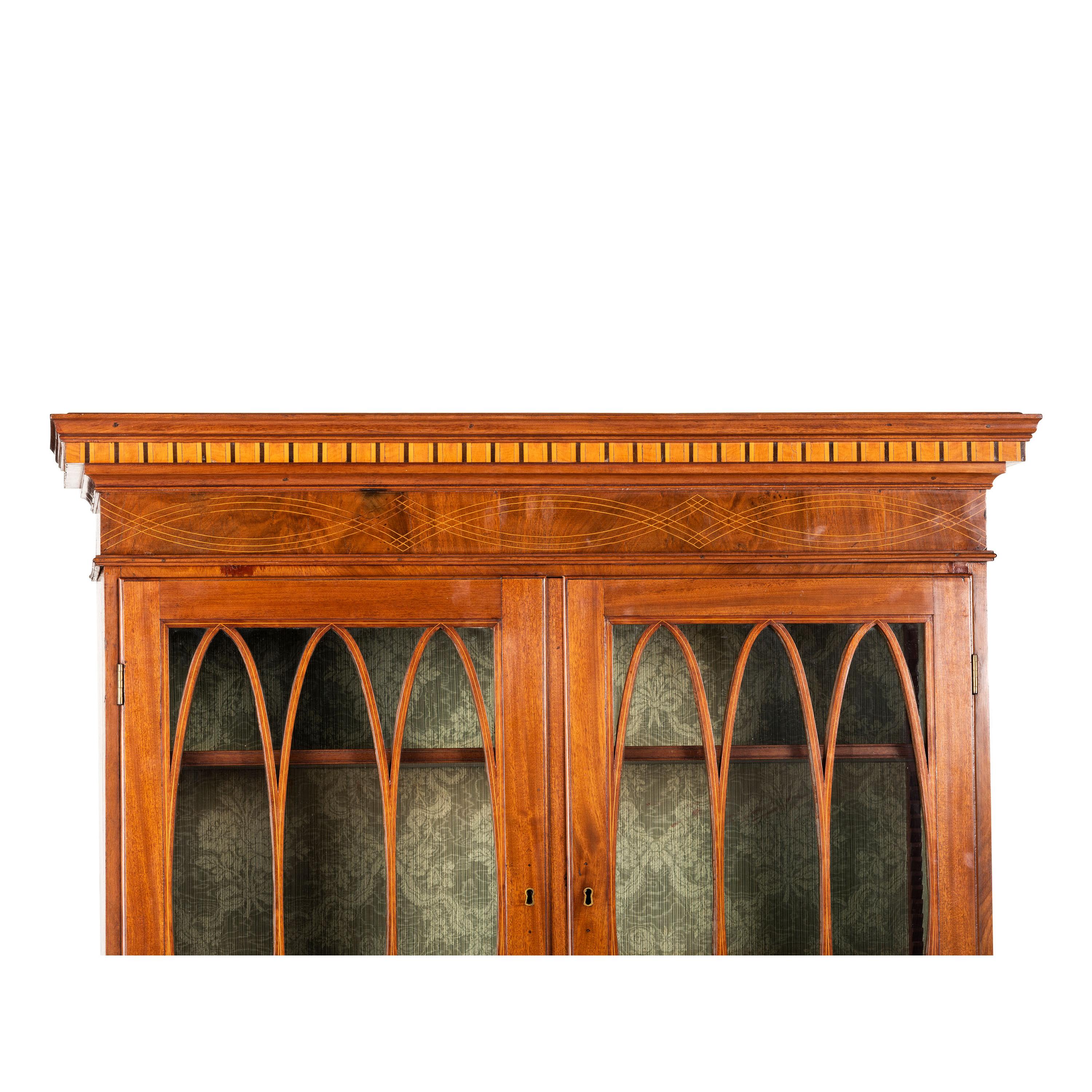 A Federal Inlaid Mahogany and Tambour-Front Desk-and-Bookcase