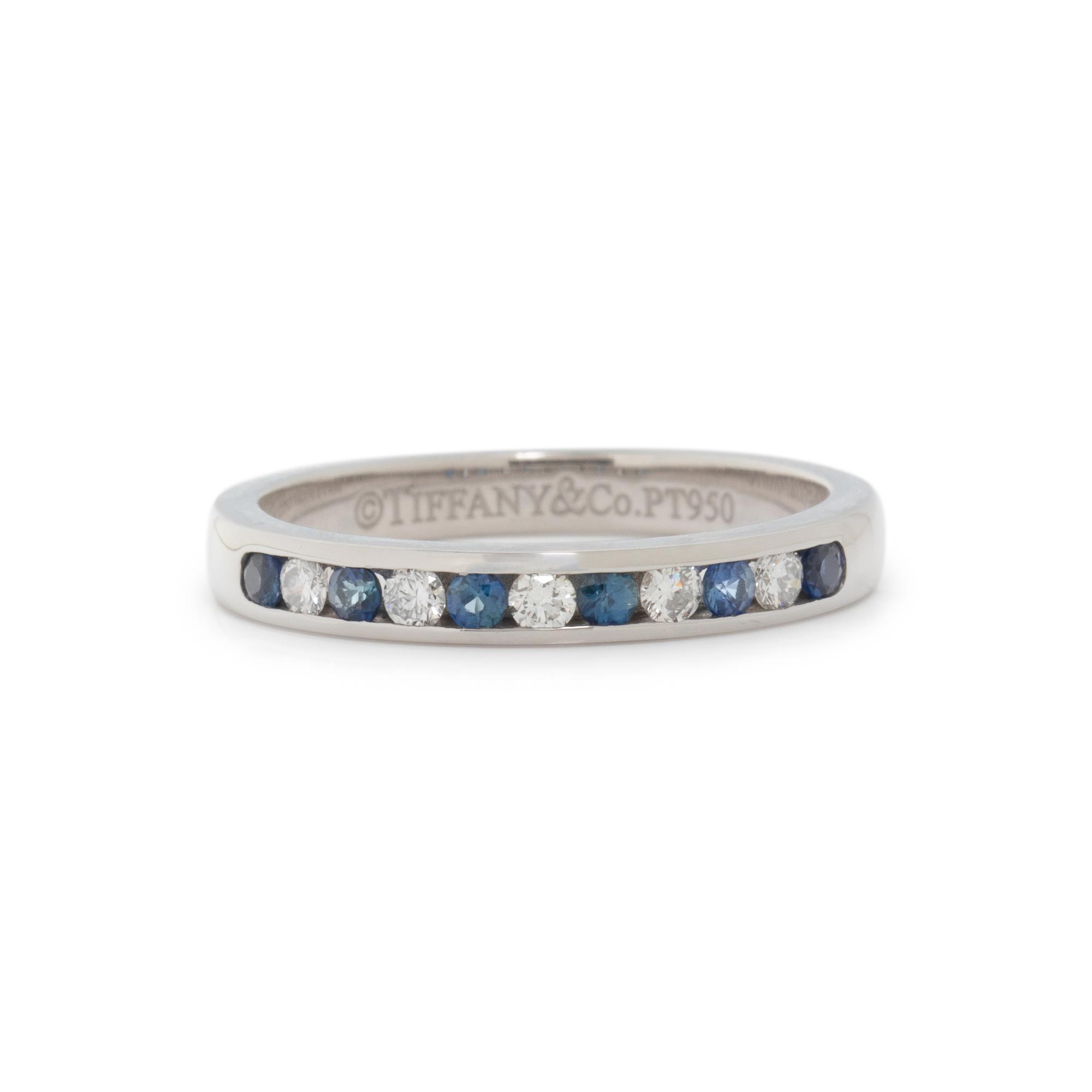 TIFFANY & CO., PLATINUM, DIAMOND AND SAPPHIRE RING