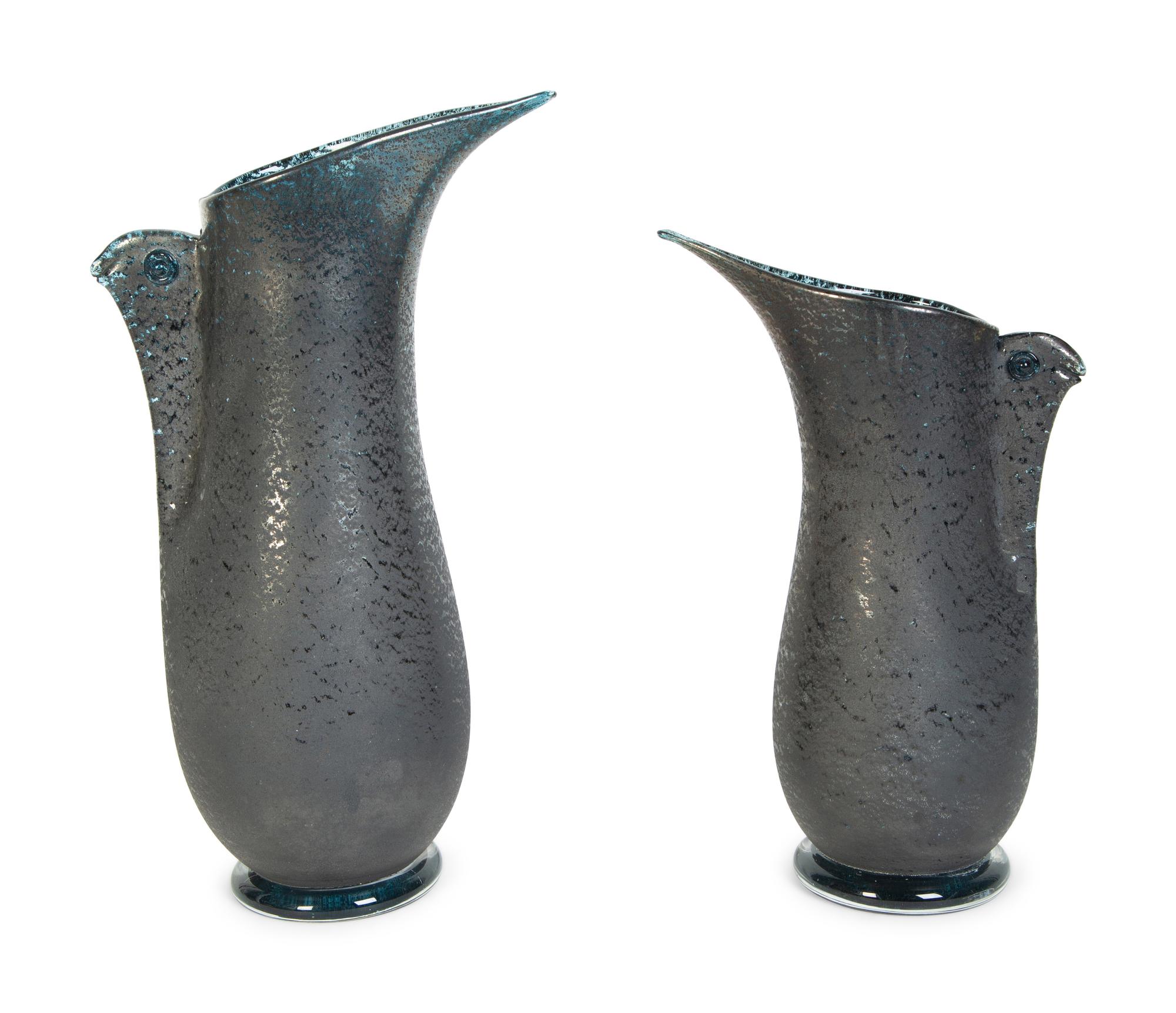 A Graduated Pair of Murano Glass Barbarico Pitchers by Barovier and Toso — 20TH CENTURY
