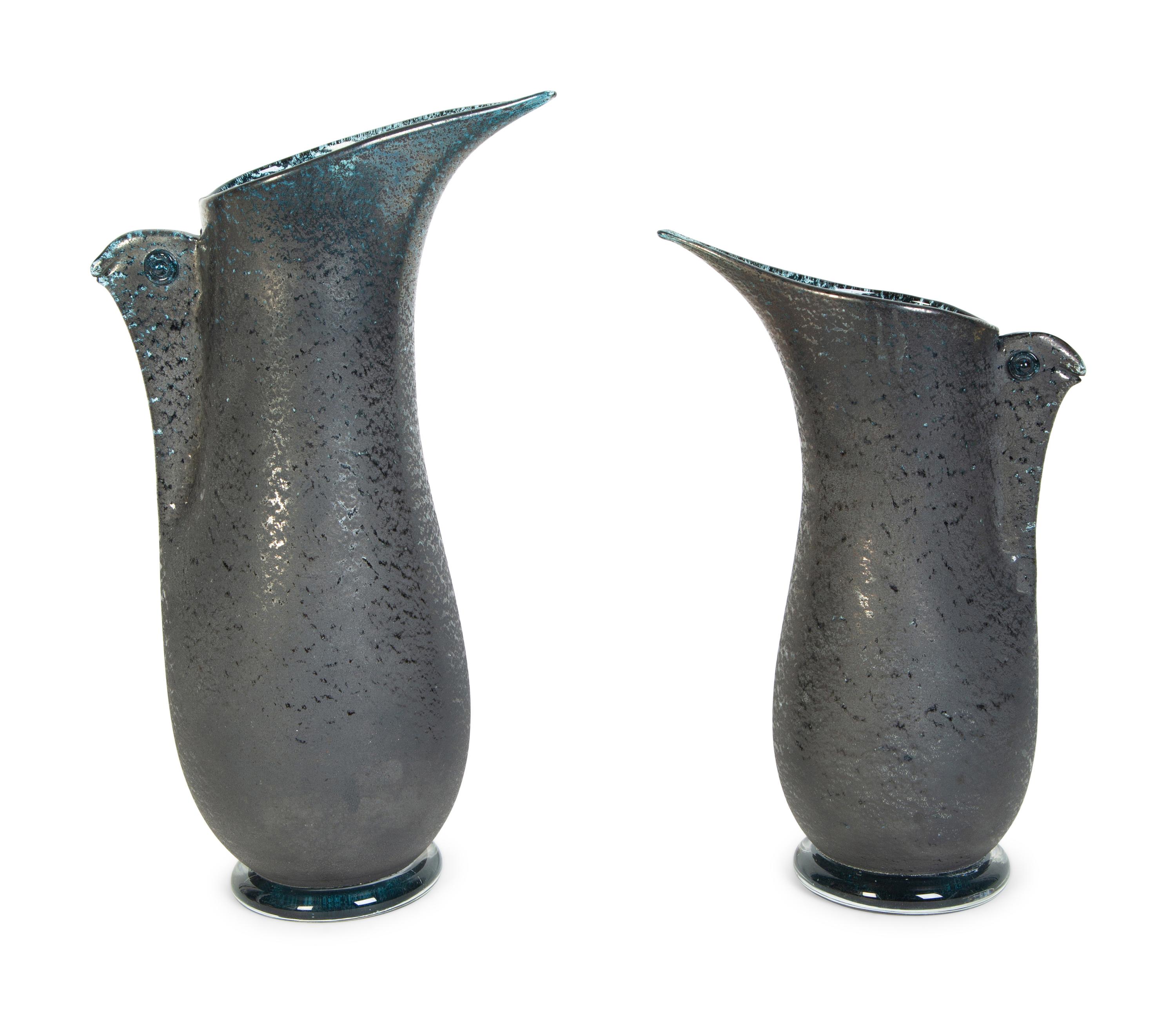 A Graduated Pair of Murano Glass Barbarico Pitchers by Barovier and Toso — 20TH CENTURY