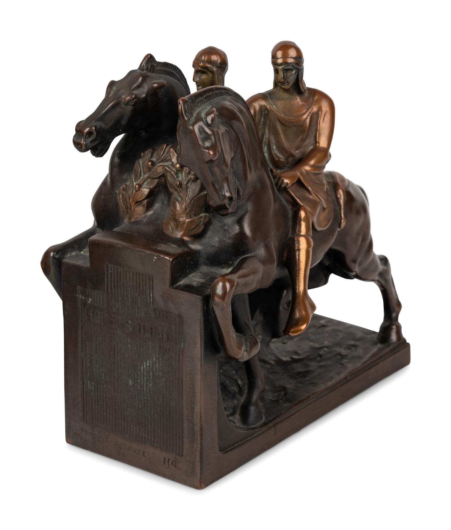 A Pair of Bronze Figural Bookends