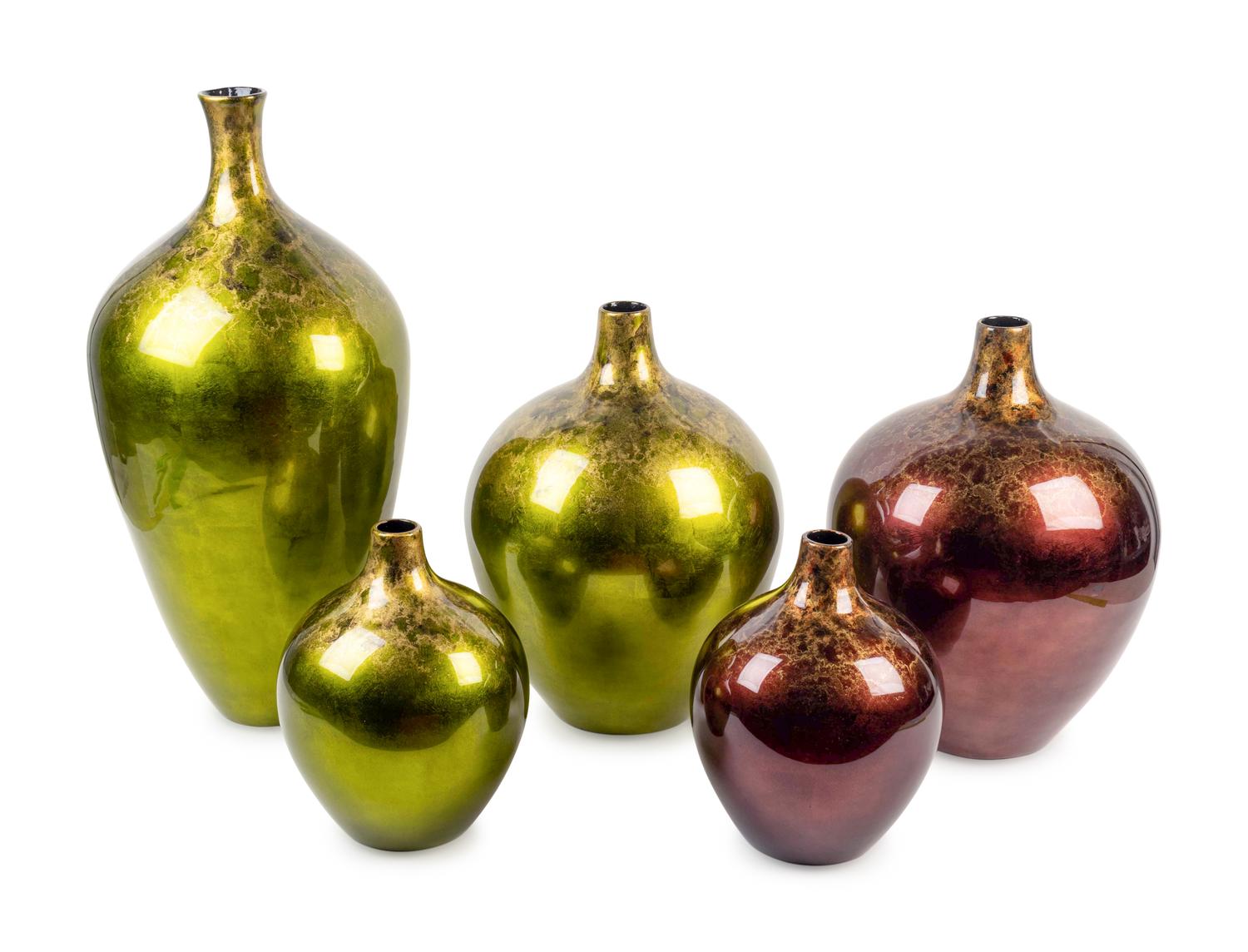 A Group of Five Lacquered Ceramic Gourd-form Vessels — 21ST CENTURY