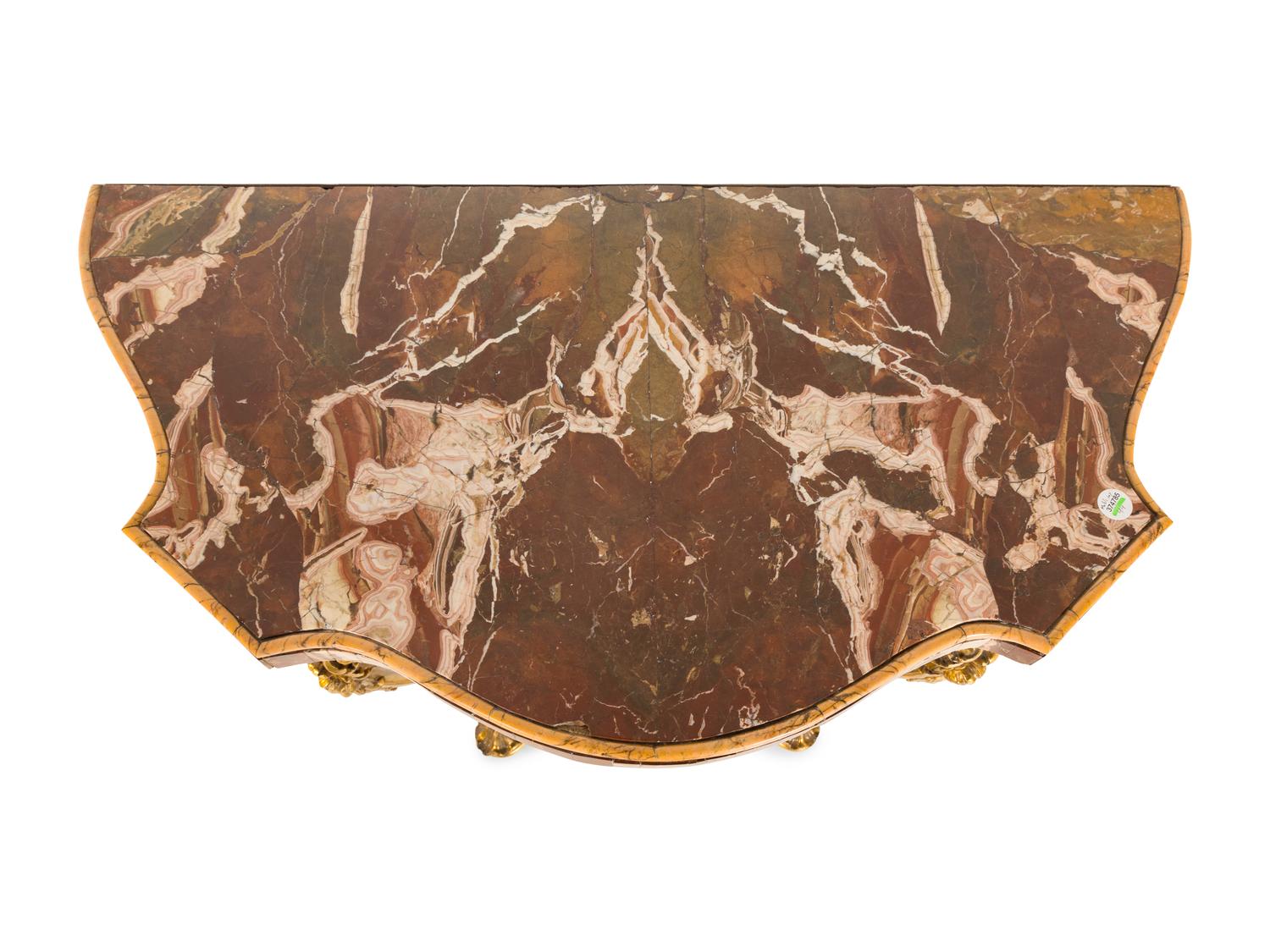 A Louis XV Style Giltwood and Sicilian Jasper Marble-Top Pier Table