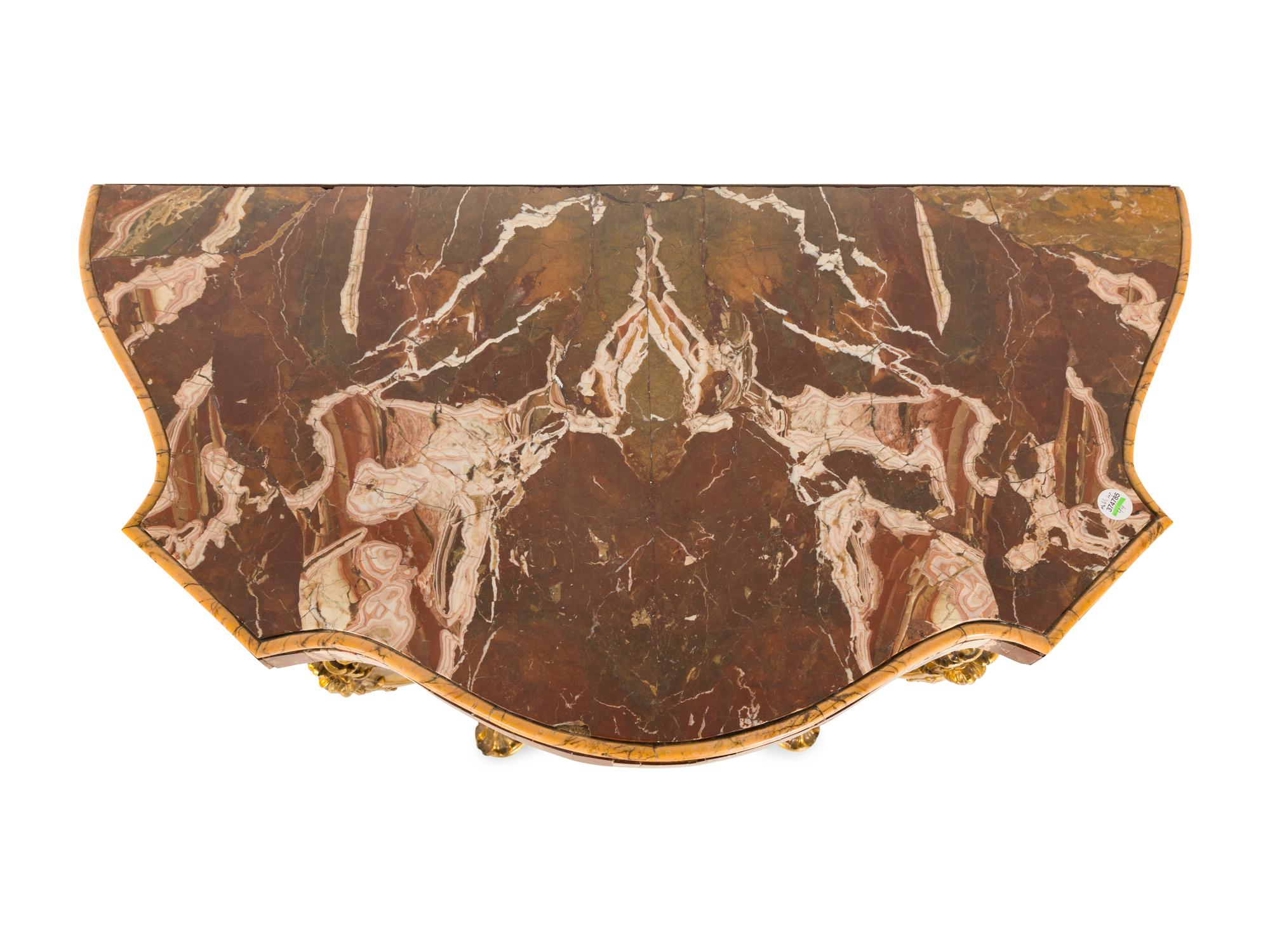 A Louis XV Style Giltwood and Sicilian Jasper Marble-Top Pier Table