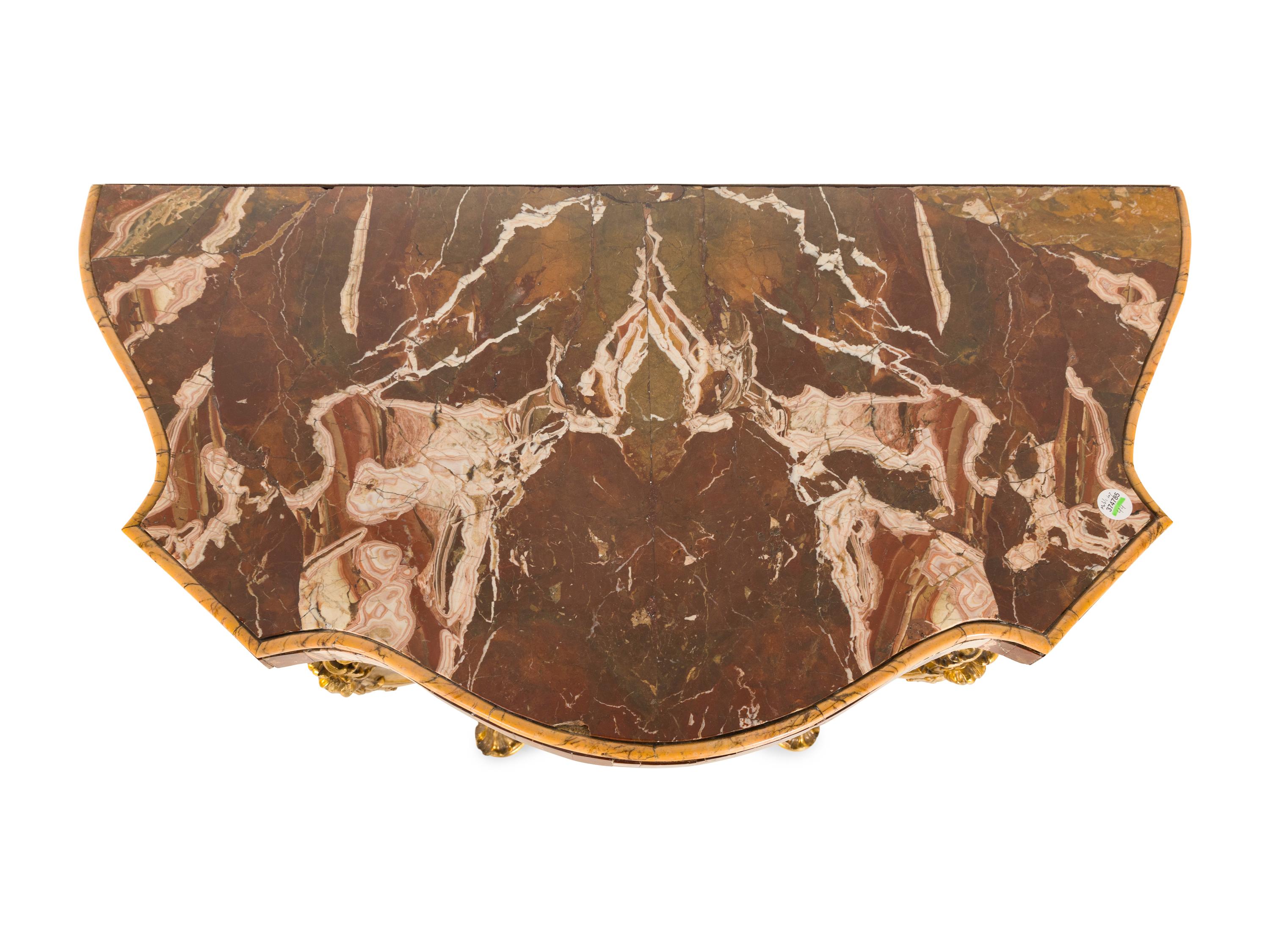 A Louis XV Style Giltwood and Sicilian Jasper Marble-Top Pier Table