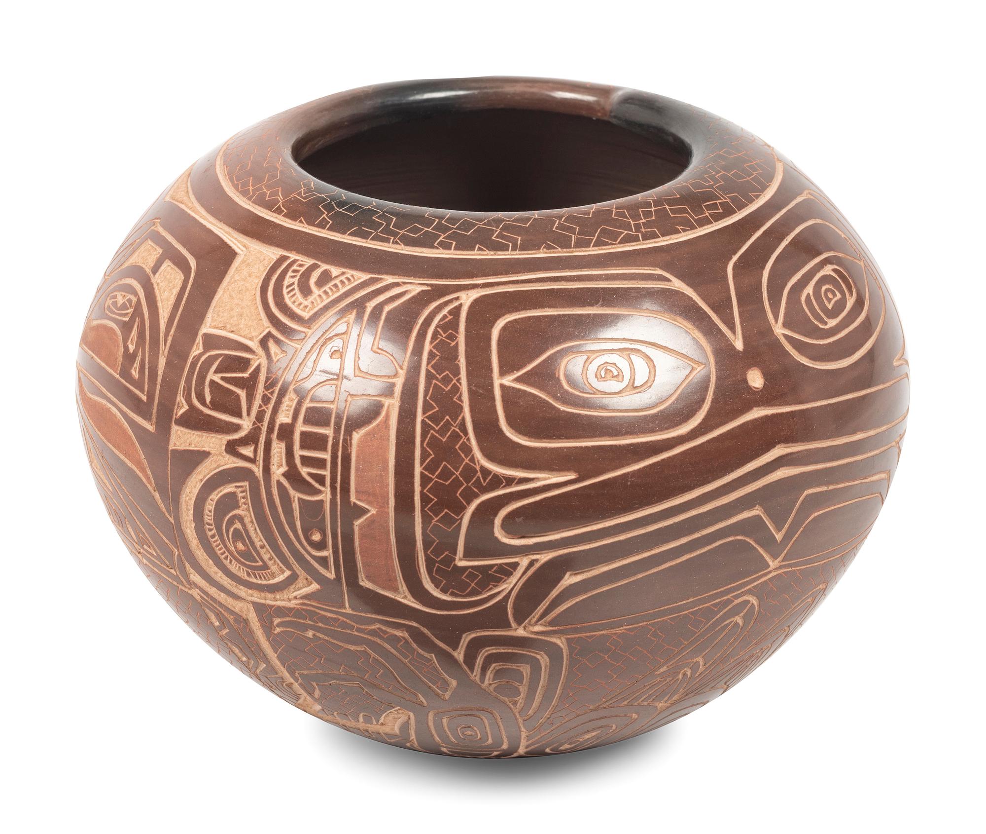 Sienna Jar, with Sgraffito Northwest Coast Imagery