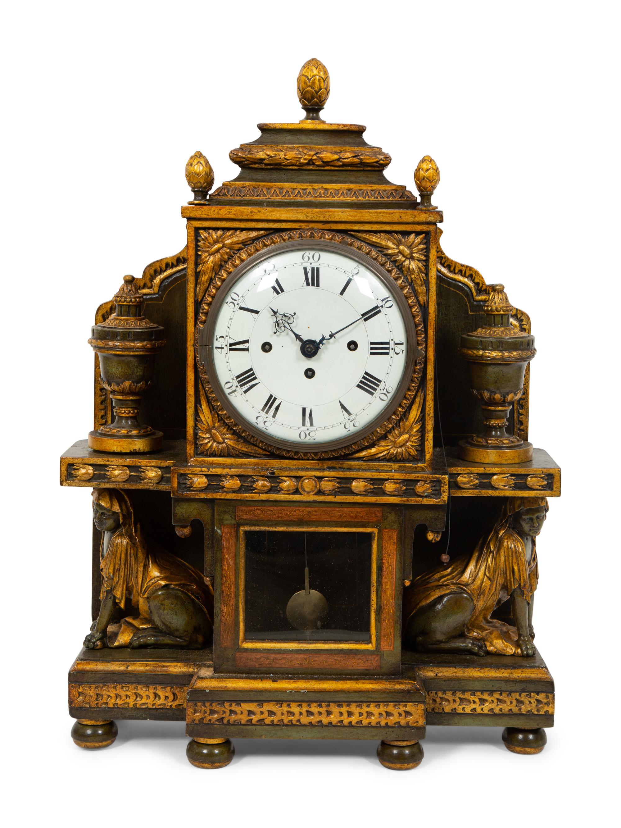 A South German Painted and Parcel Gilt Mantel Clock