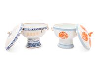 Two Chinese Porcelain Stem Bowls and Covers