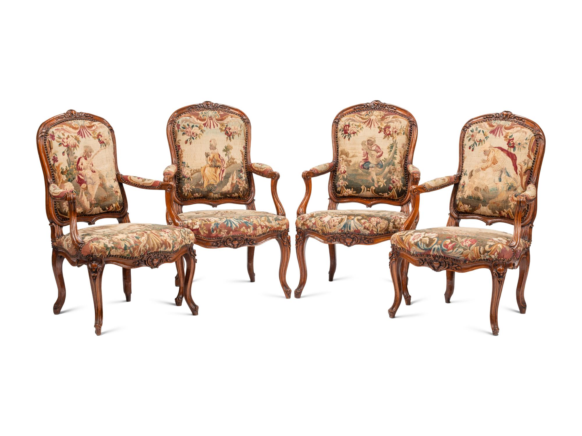 A Set of Four Louis XV Beechwood Fauteuils
