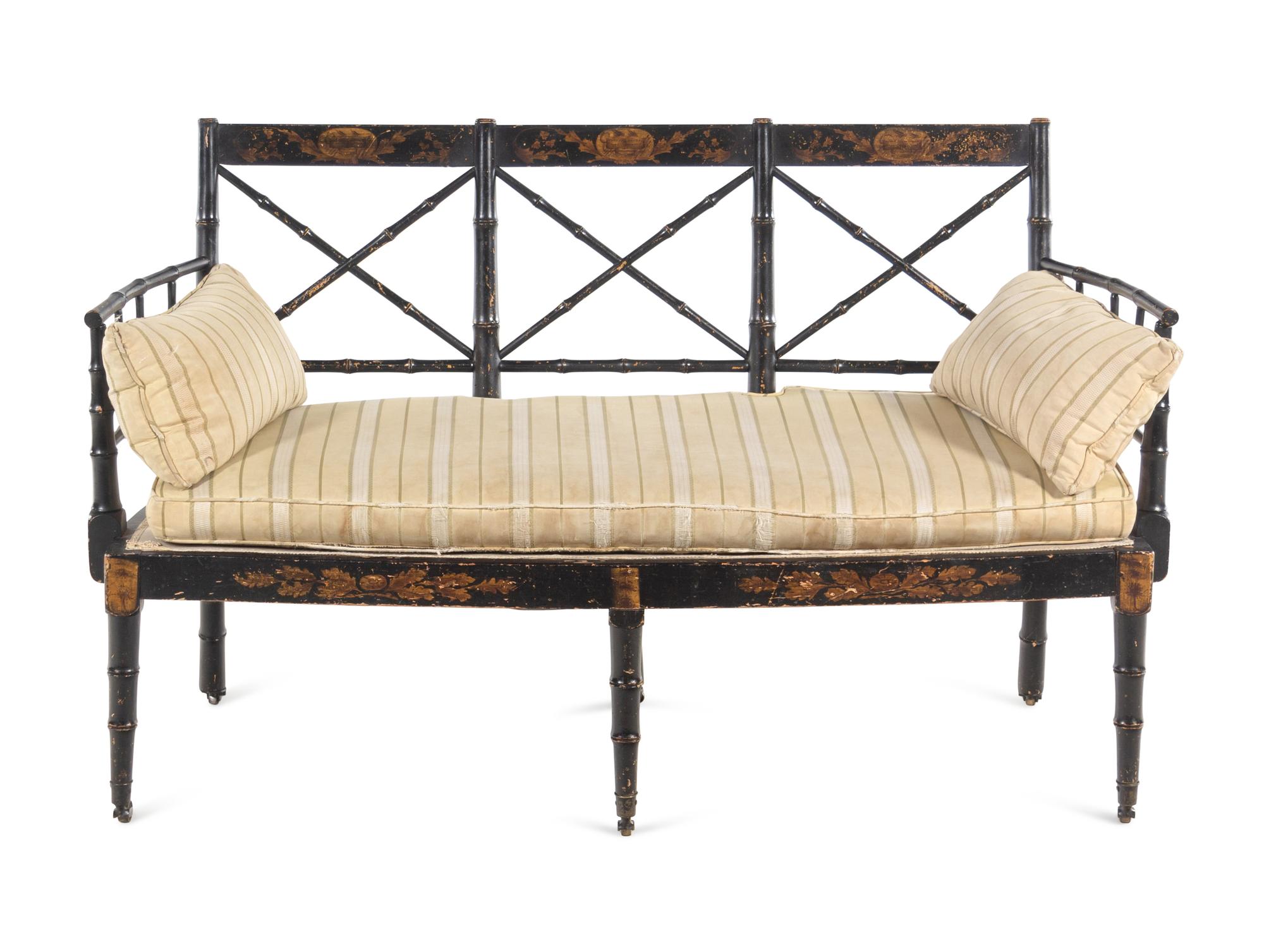 A Regency Black-Painted and Stencil-Decorated Settee