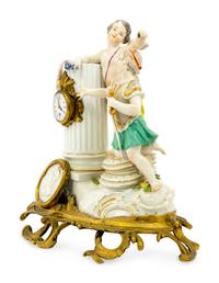 A Meissen Porcelain Figural Mantel Clock