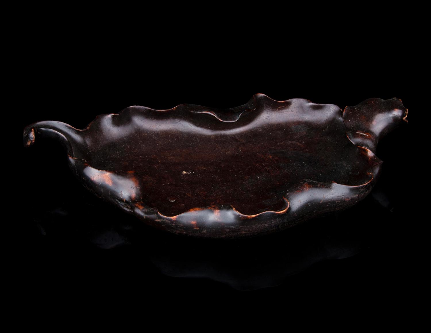 A Large Carved Rosewood Leaf-Form Tray