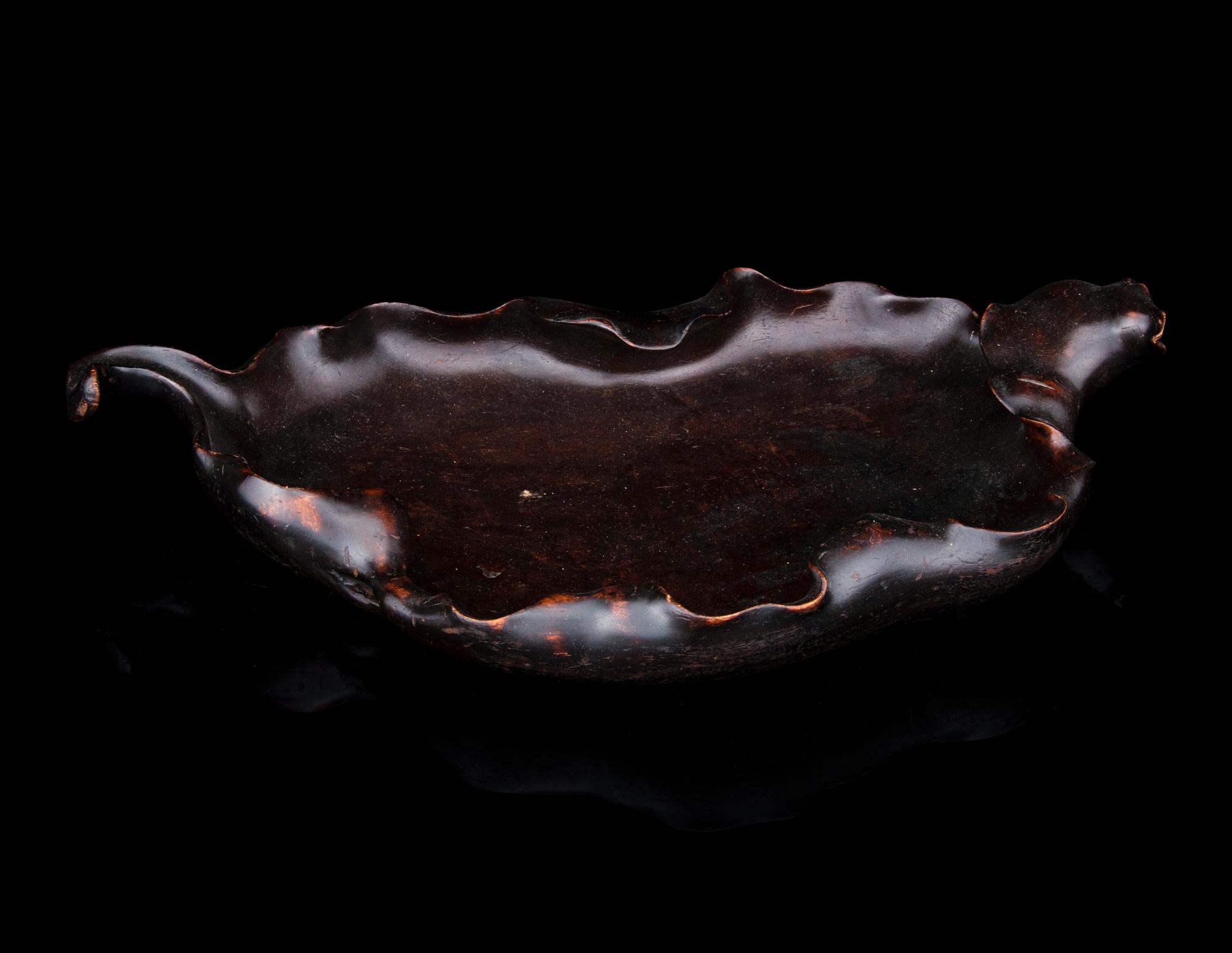 A Large Carved Rosewood Leaf-Form Tray