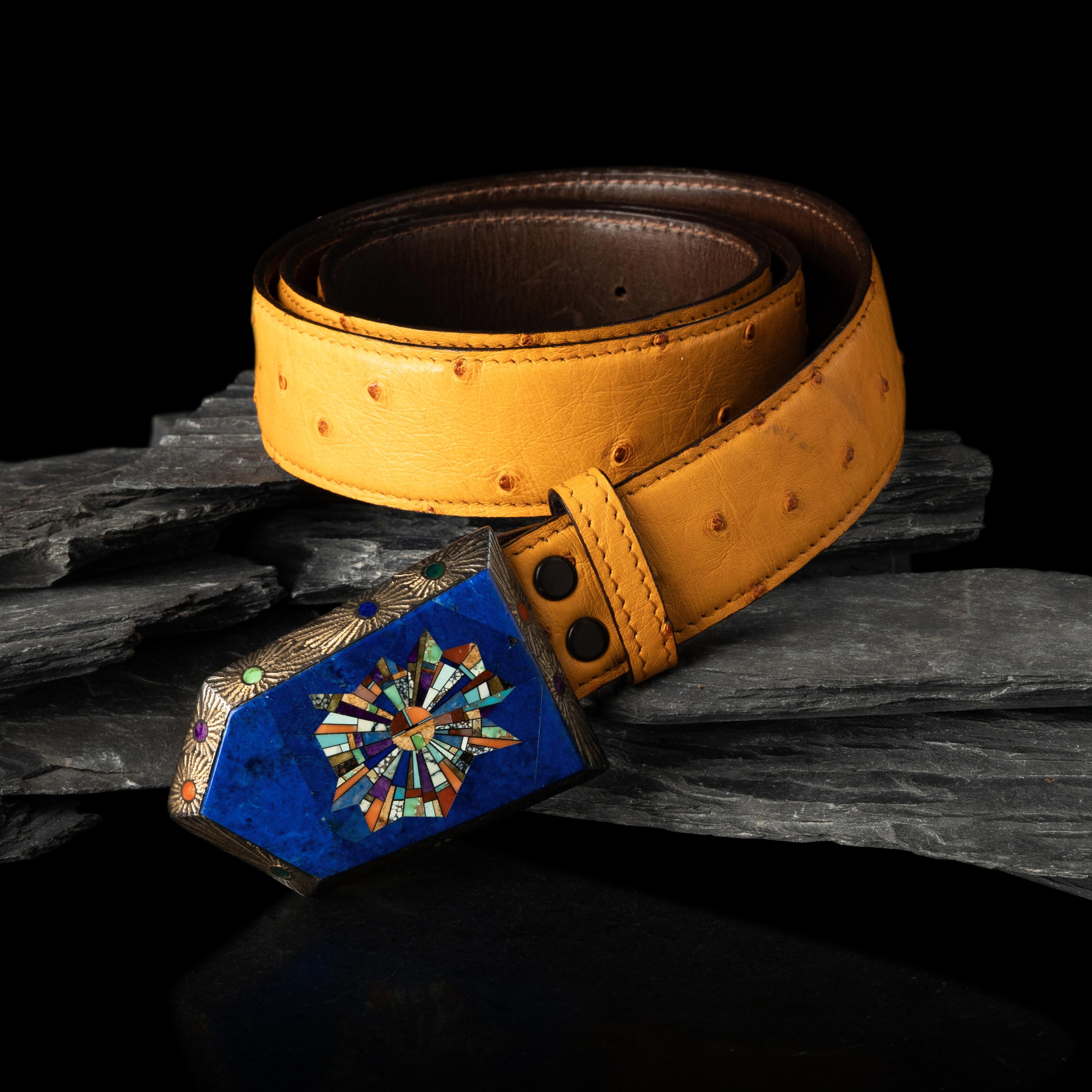 Alvin Yellowhorse (Diné, b. 1968) — Sterling Silver and Mosaic Inlay Belt Buckle