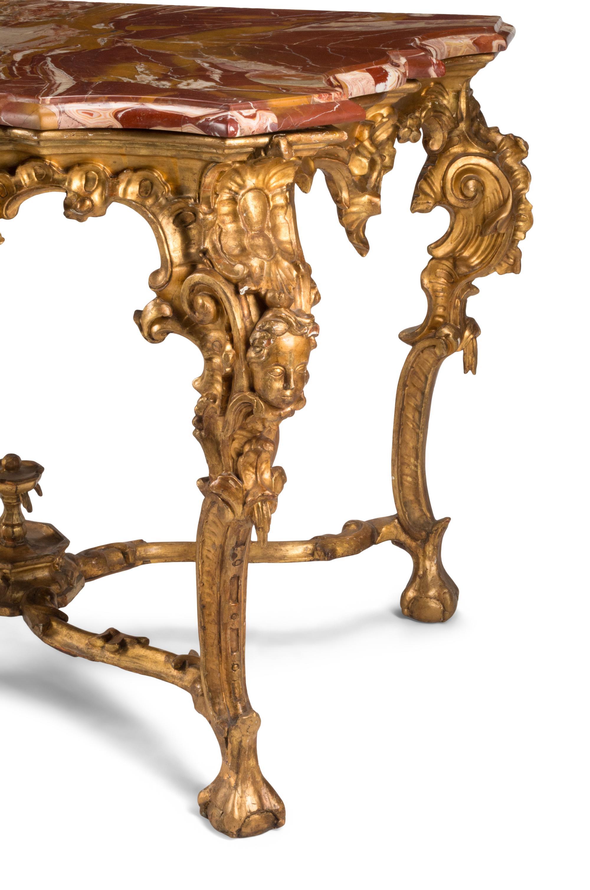 A Venetian Carved Giltwood Marble-Top Console Table