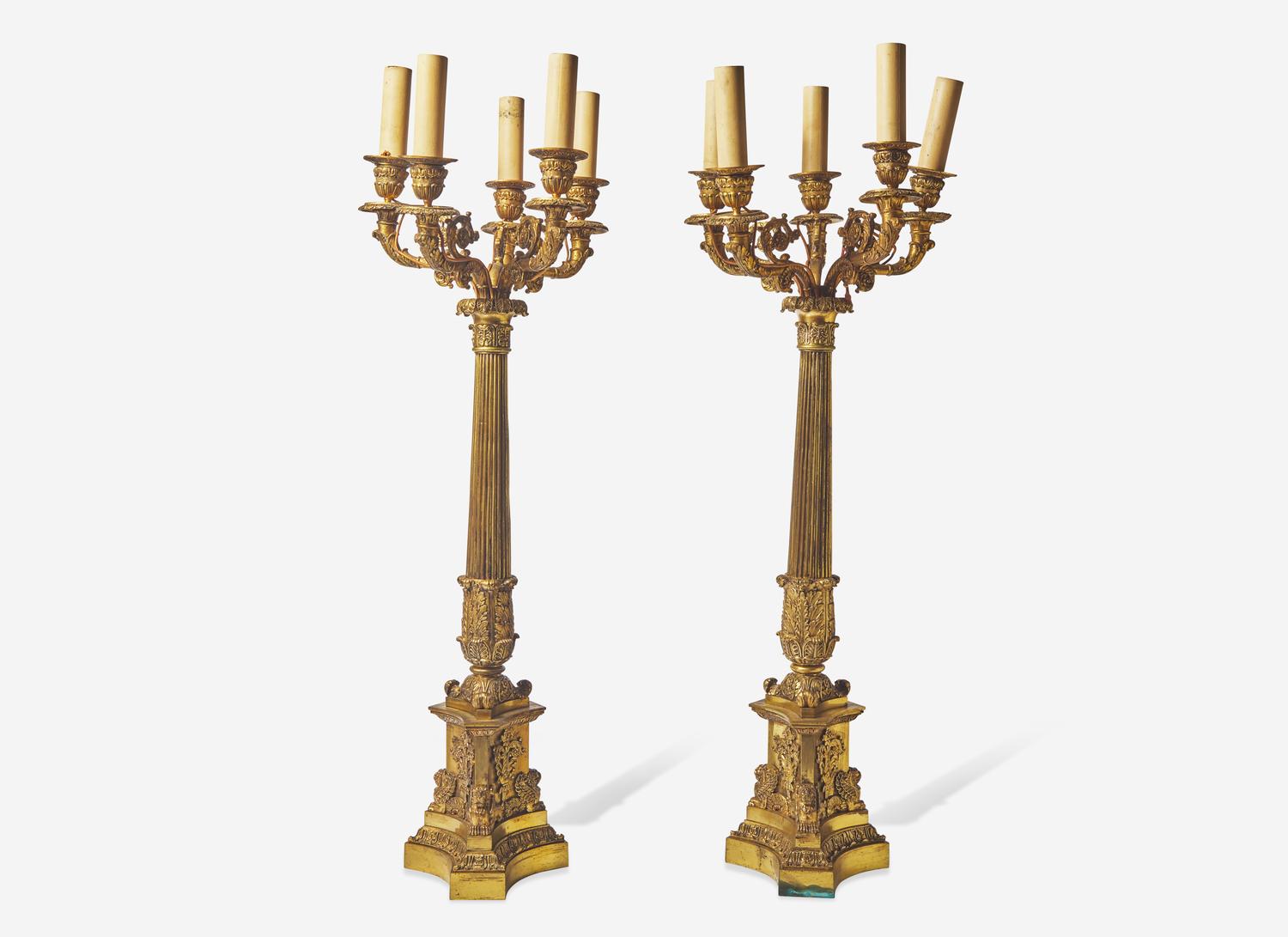 A Pair of Charles X Gilt Bronze Five-Light Candelabra