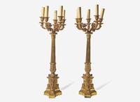 A Pair of Charles X Gilt Bronze Five-Light Candelabra