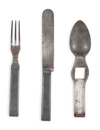 [CIVIL WAR]. Worman & Ely 3-piece interlocking utensil set, patented 1862.