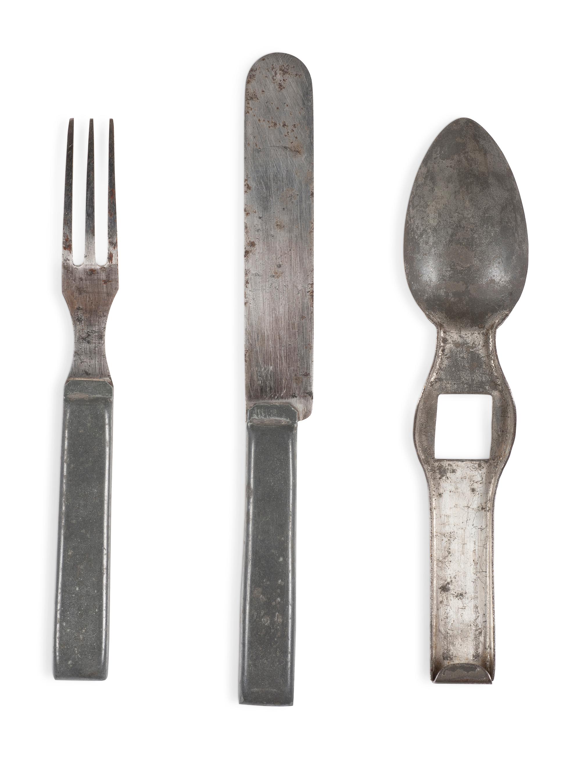 [CIVIL WAR]. Worman & Ely 3-piece interlocking utensil set, patented 1862.