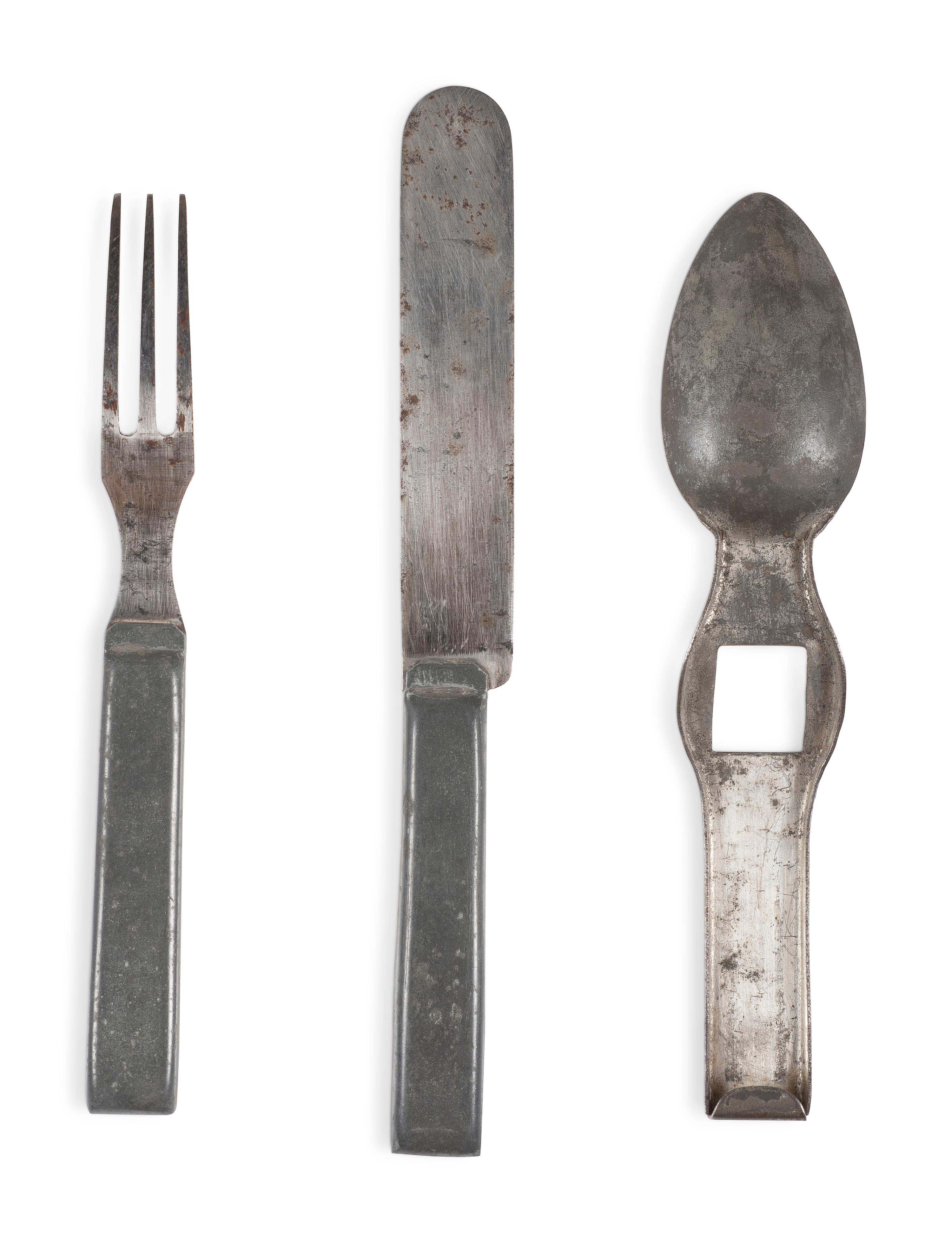 [CIVIL WAR]. Worman & Ely 3-piece interlocking utensil set, patented 1862.