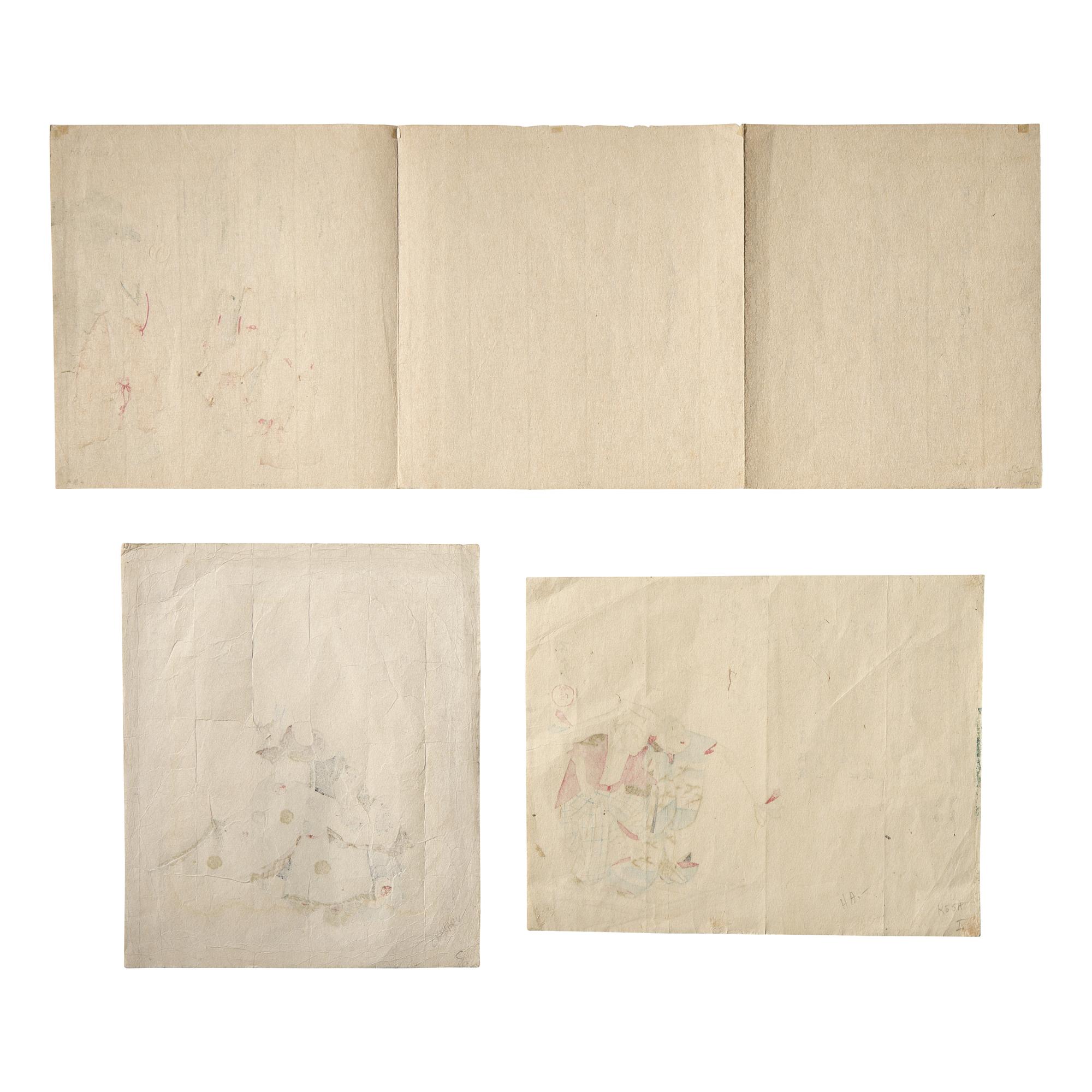 Three Japanese Surimono, Edo-Meiji Period 日本江户时代 葛飾北斎（1760-1849）摺物三种