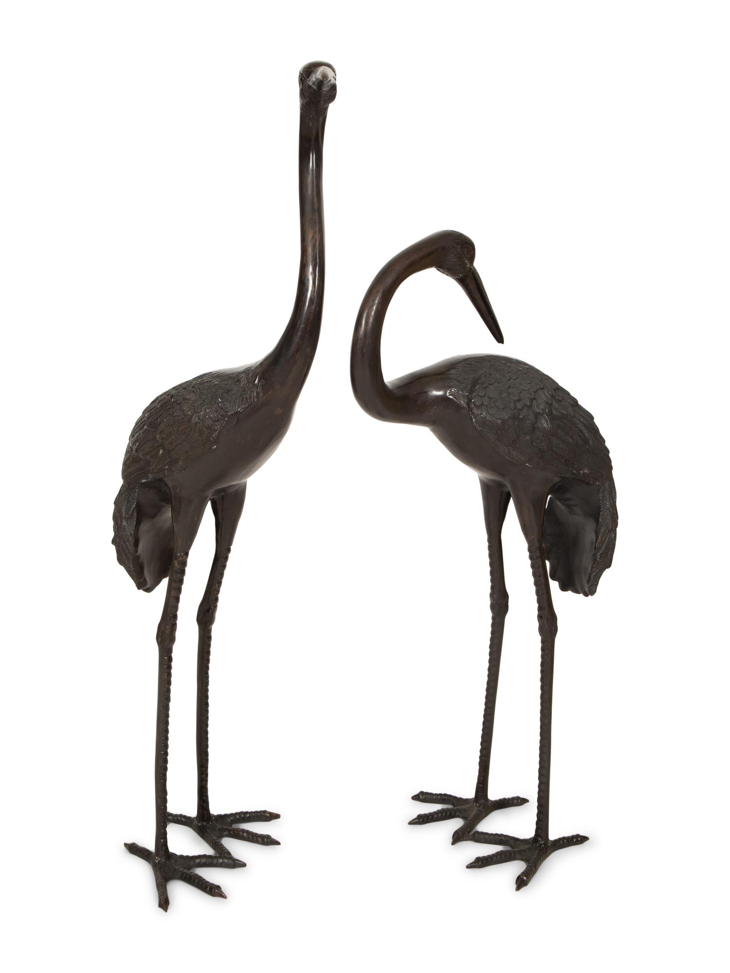Two Large Cast Metal Models of Cranes