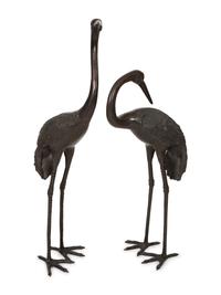 Two Large Cast Metal Models of Cranes