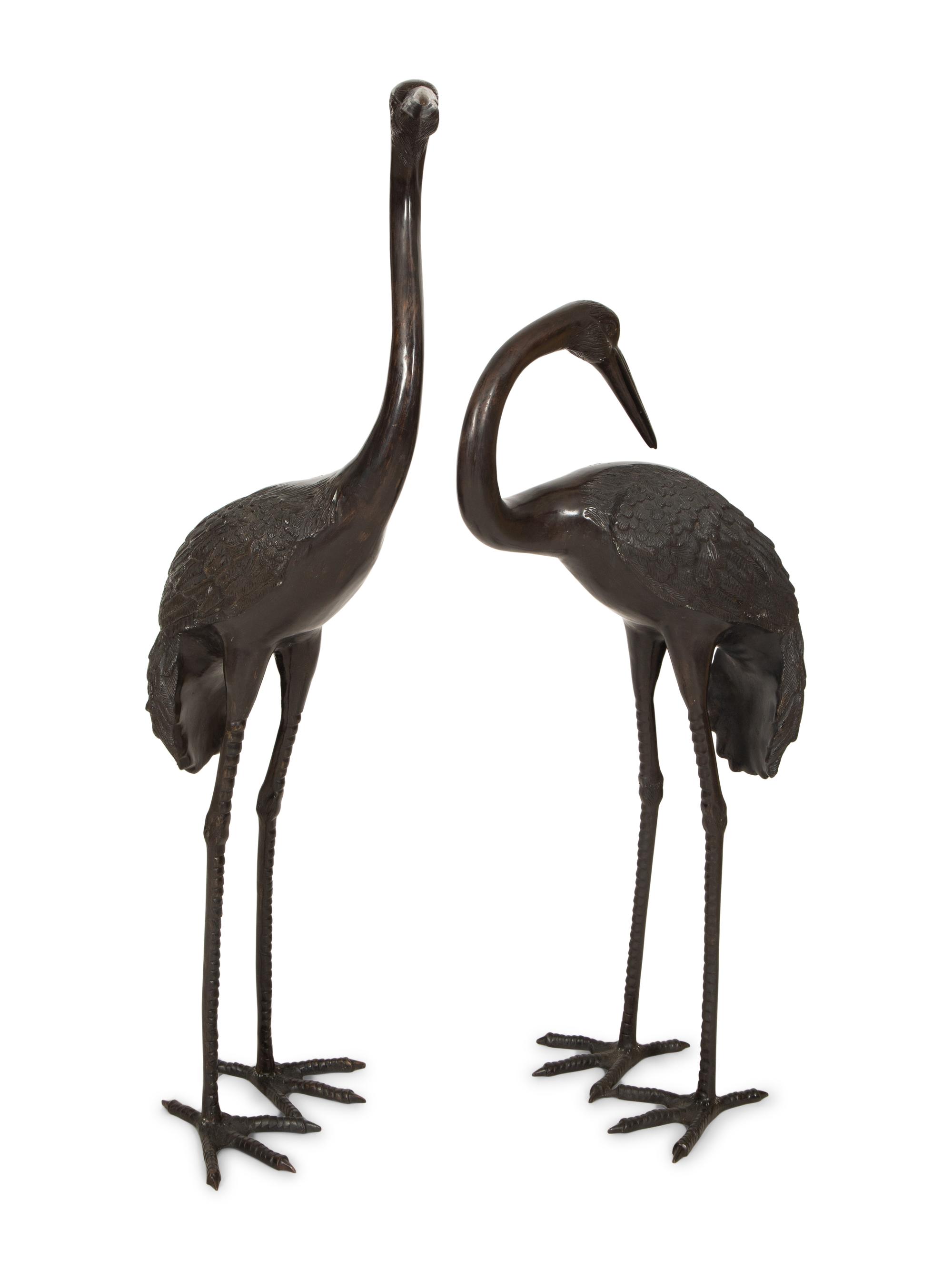 Two Large Cast Metal Models of Cranes