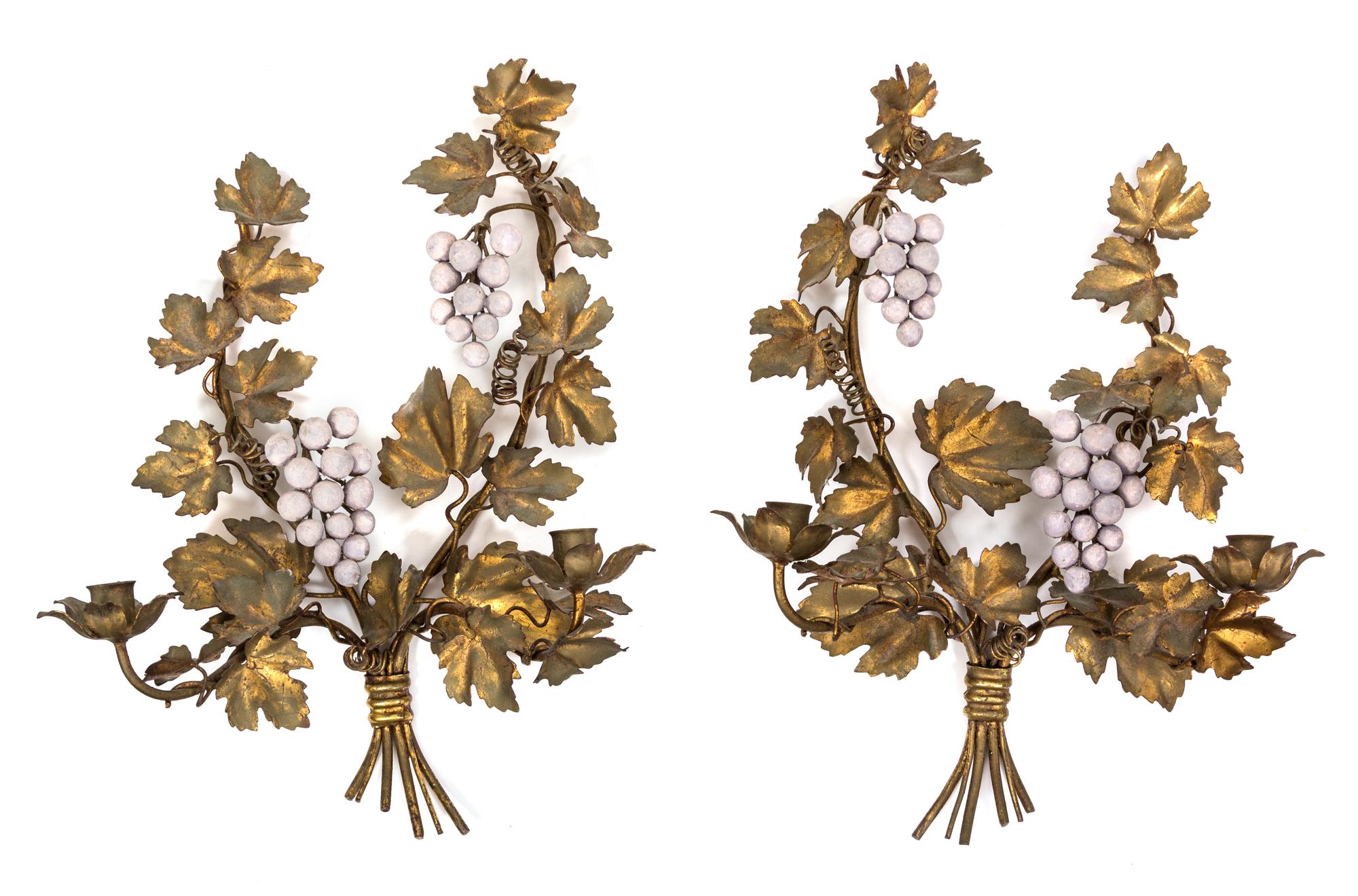A Pair of Gilt Metal Two-Light Wall Sconces Height 19 inches. — 20TH CENTURY