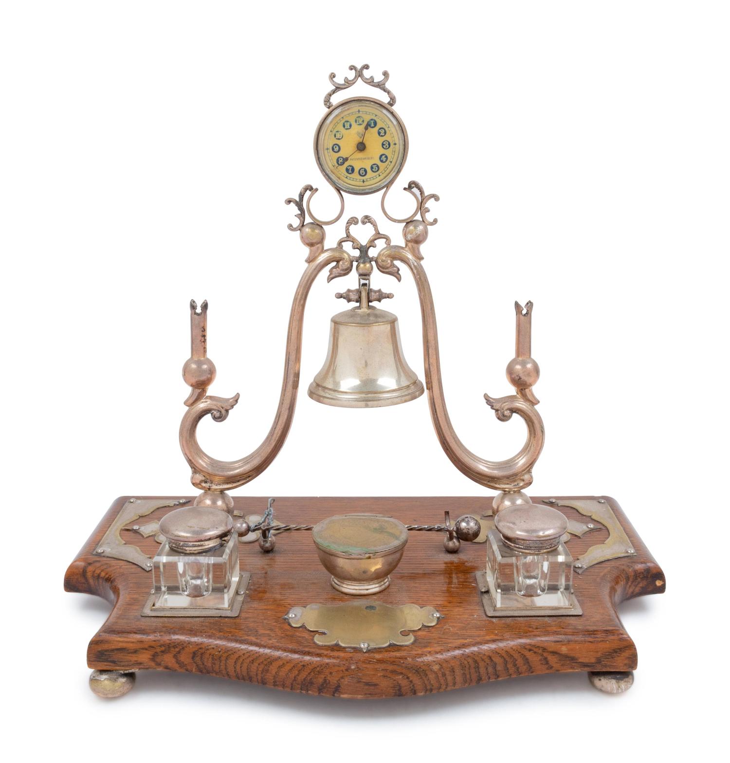 An English Silver-Plate and Oak Desk Stand