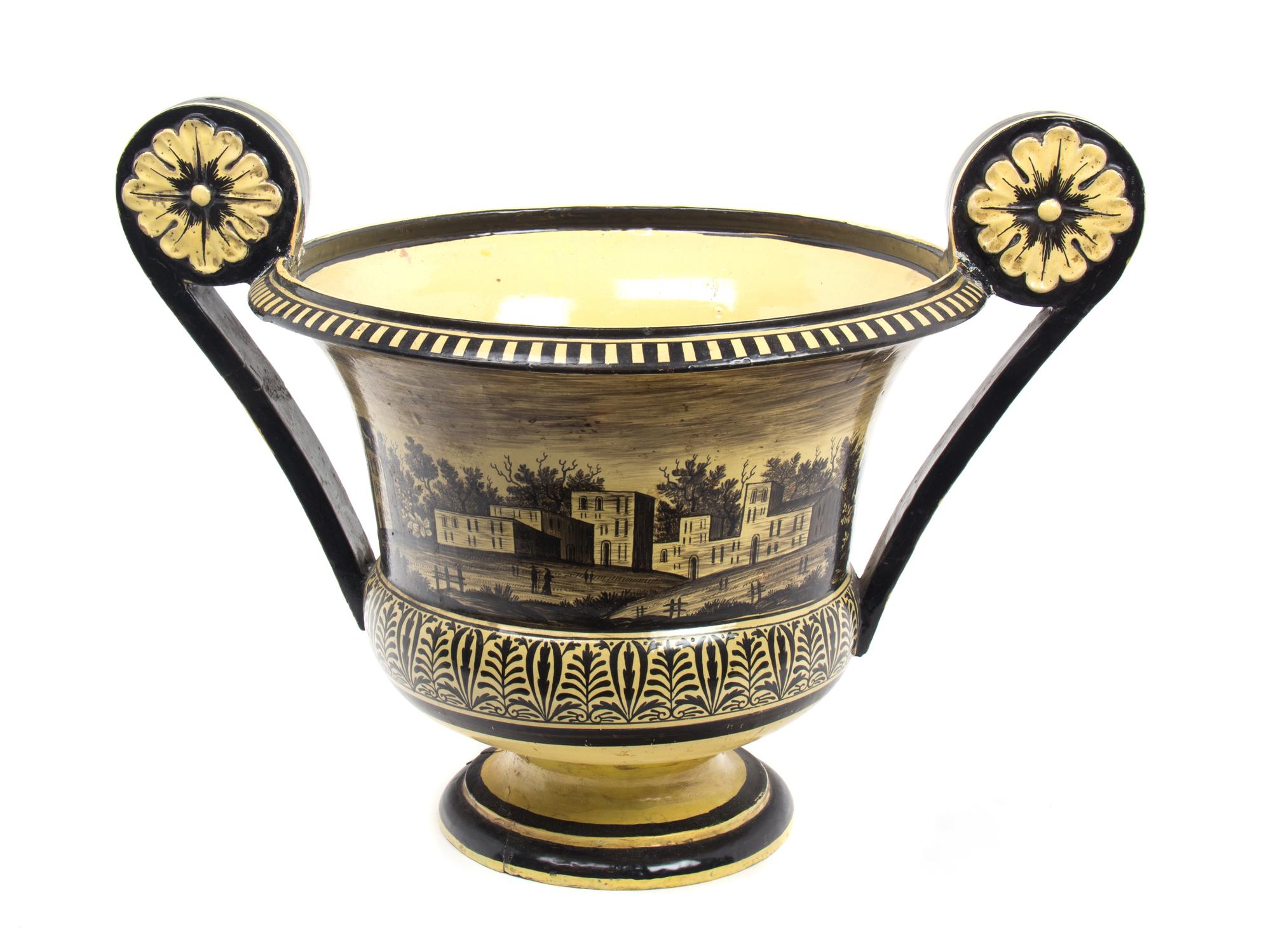 A French Criel Transferware Ceramic Urn-Form Jardiniere Height 16 inches. — 19TH CENTURY