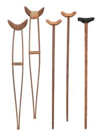 [MILITARIA - MEDICAL]. Medical tools and aids, incl. pair of Civil War-period crutches and brace.