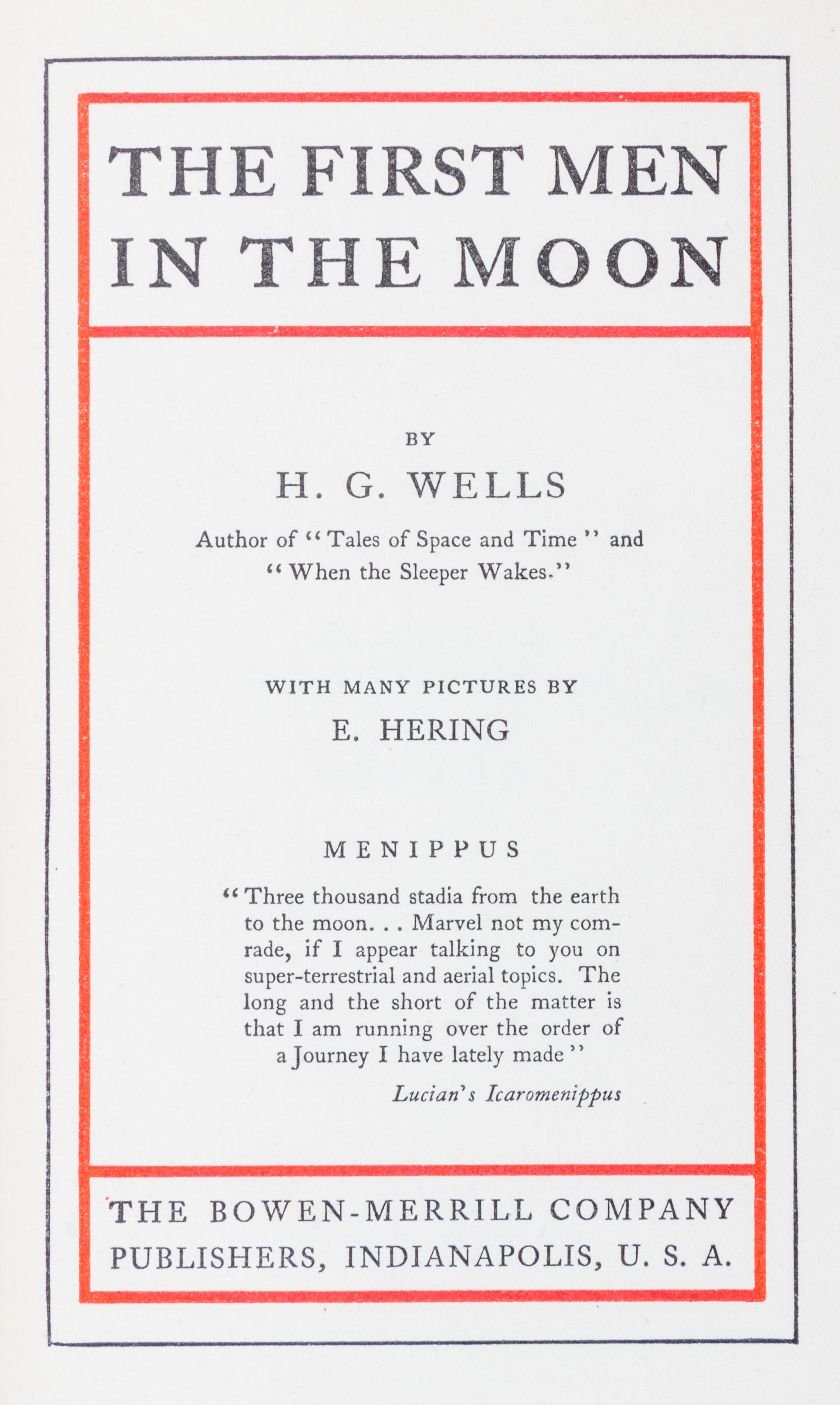 (FINE BINDING) Wells, H.G., The First Men in the Moon. Indianapolis, 1901.