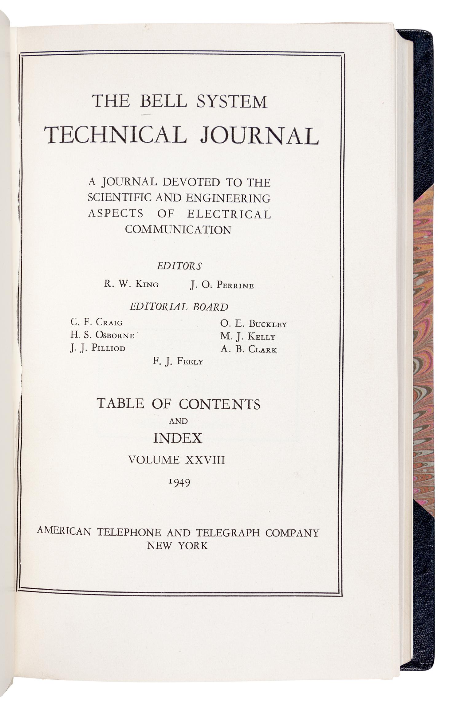 [TRANSITORS]. The Bell System Technical Journal , Vol. 28, Nos. 1-4. New York: American Telephone and Telegraph Company, January-October 1949.